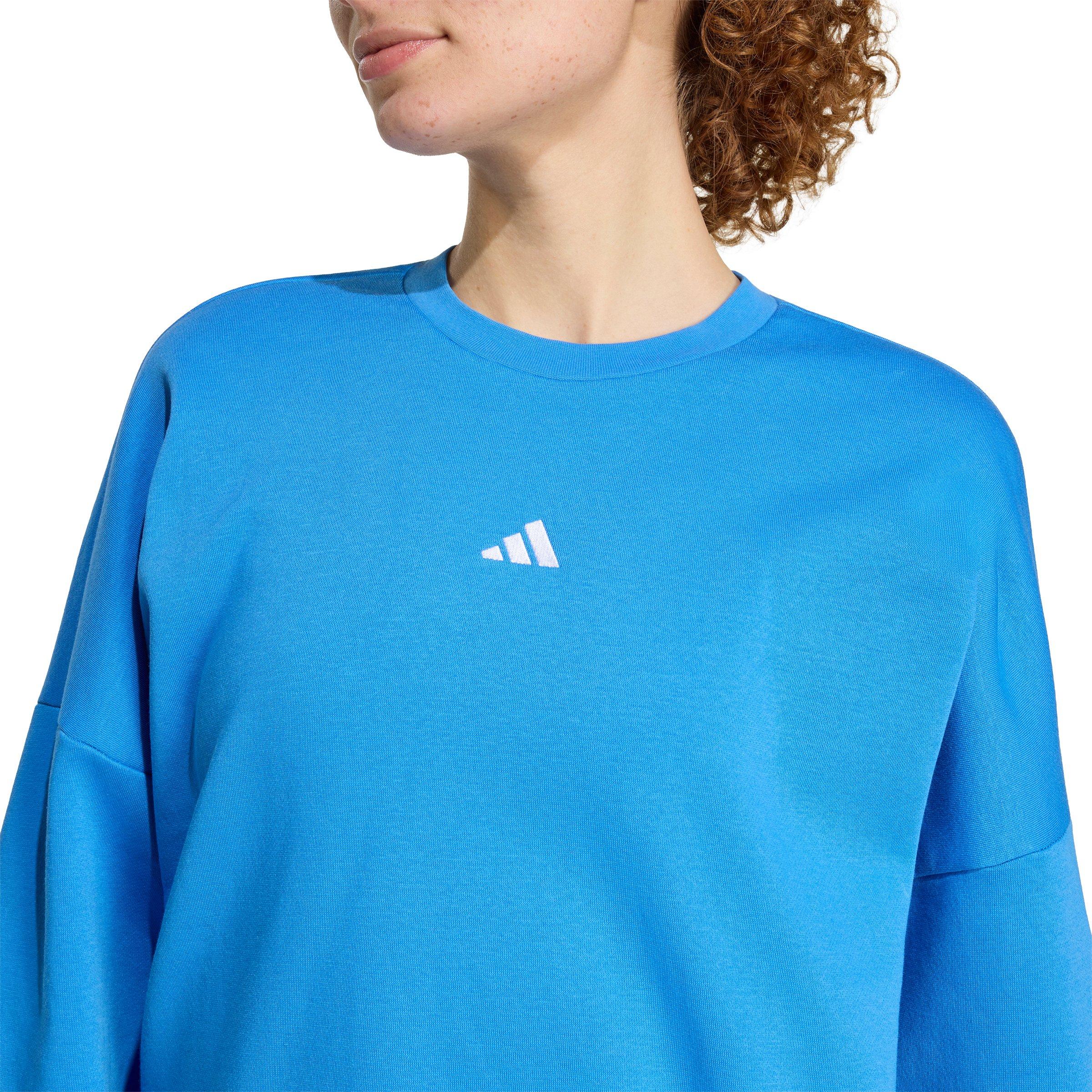 adidas Women's Essentials Small Logo Feelcozy Sweatshirt - Blue - BLUE Thumbnail View 3