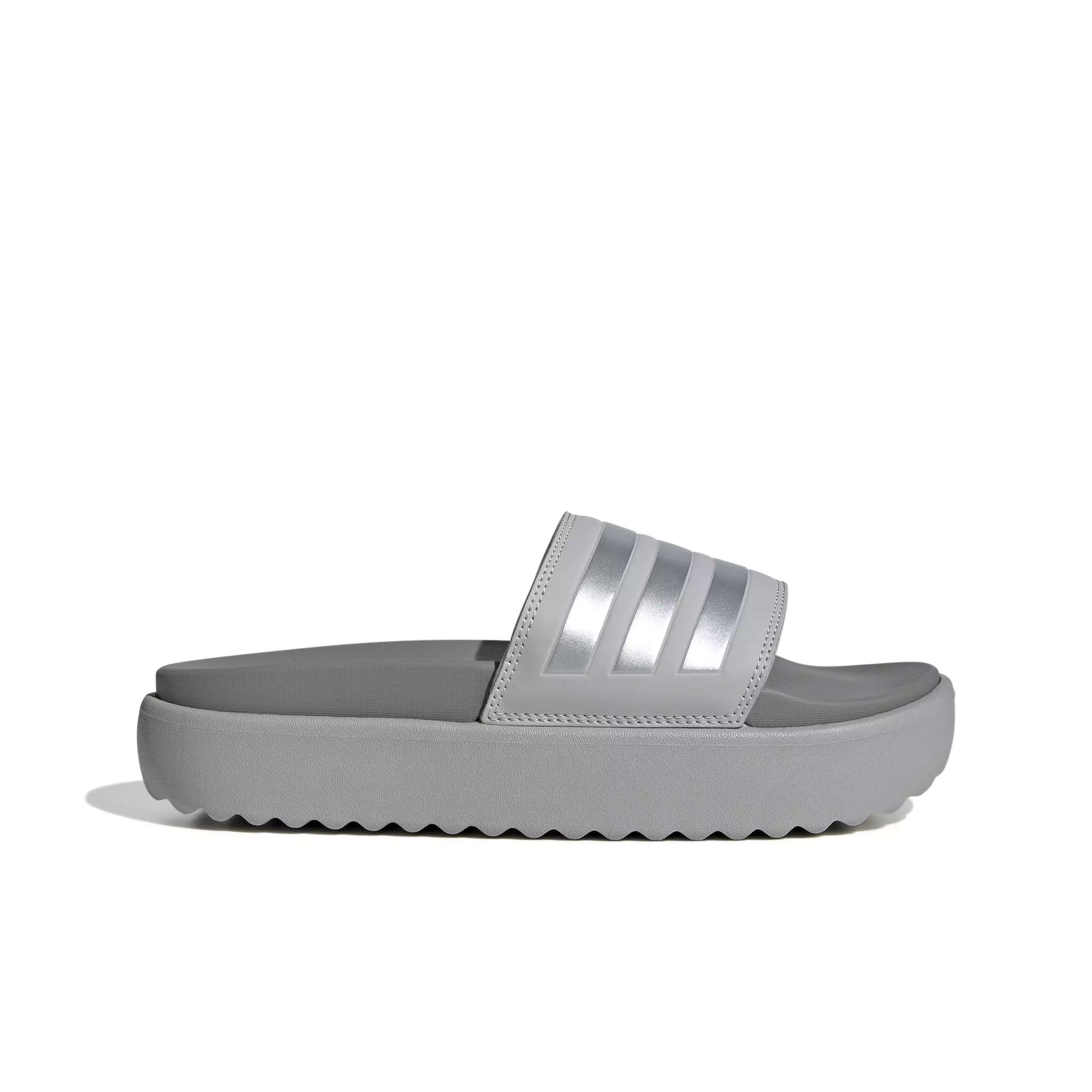 adidas Adilette Platform "Grey Two/Silver Metallic/Ch Solid Grey" Women's Slide - GREY/SILVER/GREY