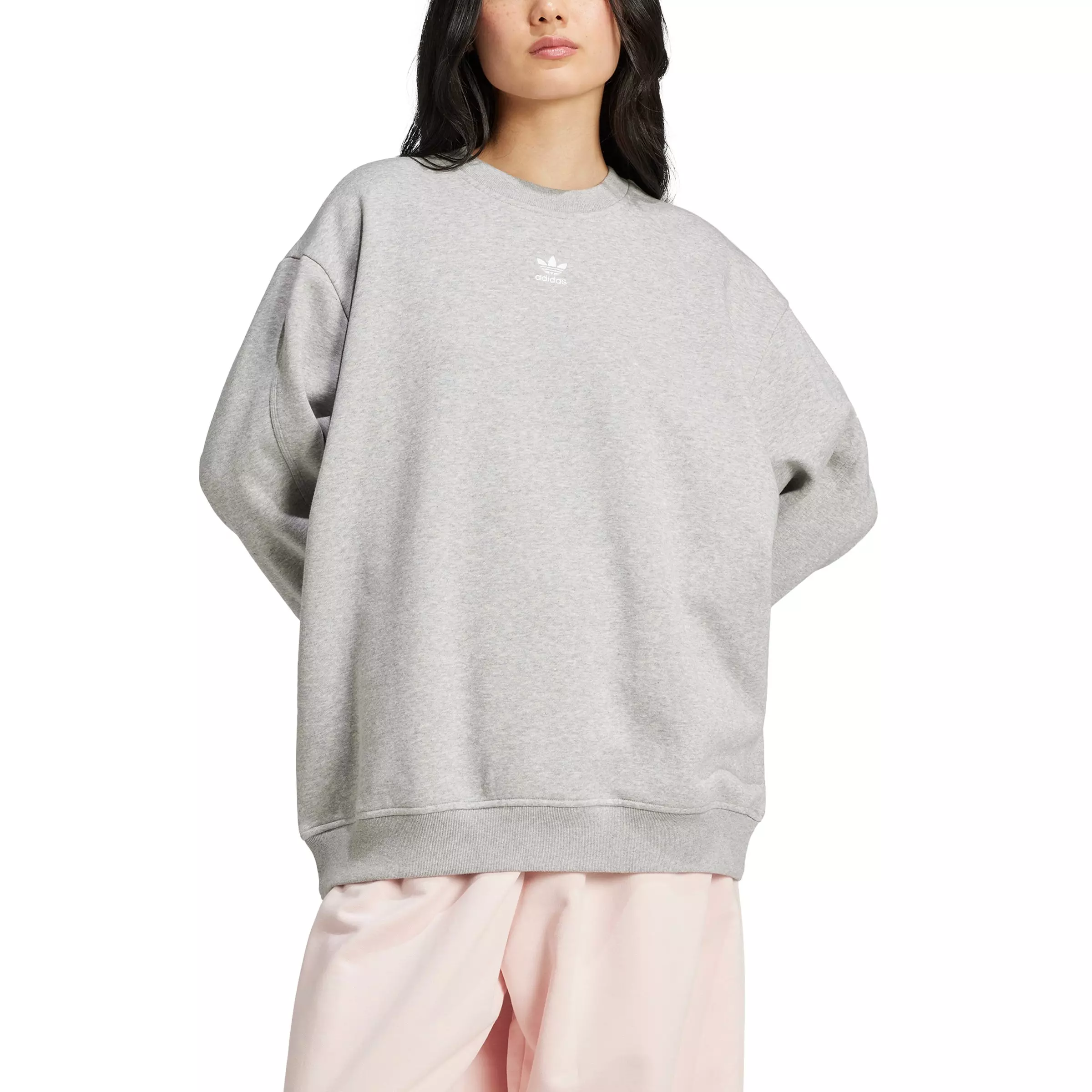 adidas Originals Women's Essentials Fleece Oversized Crewneck Sweatshirt - Grey - GREY