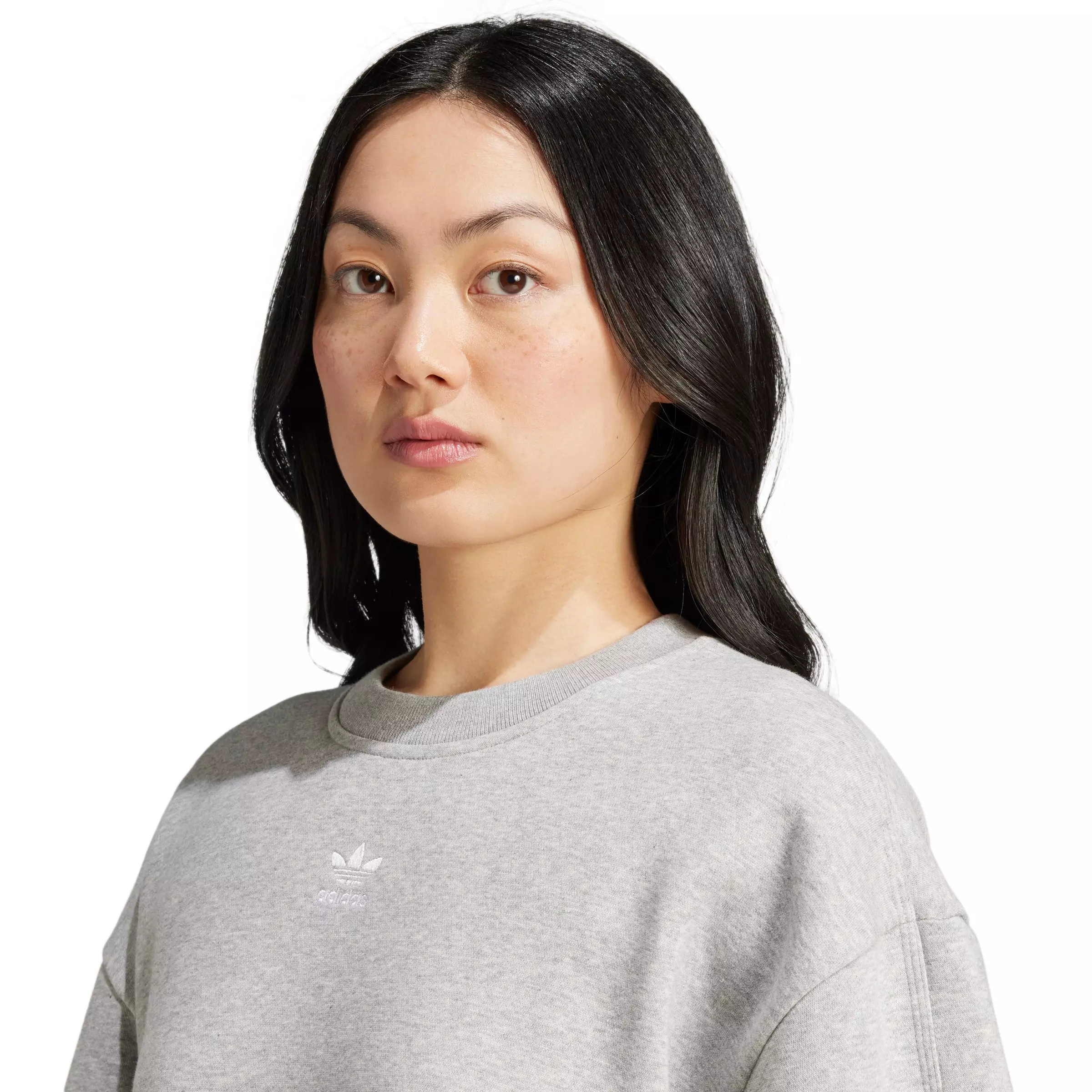 adidas Originals Women's Essentials Fleece Oversized Crewneck Sweatshirt - Grey - GREY