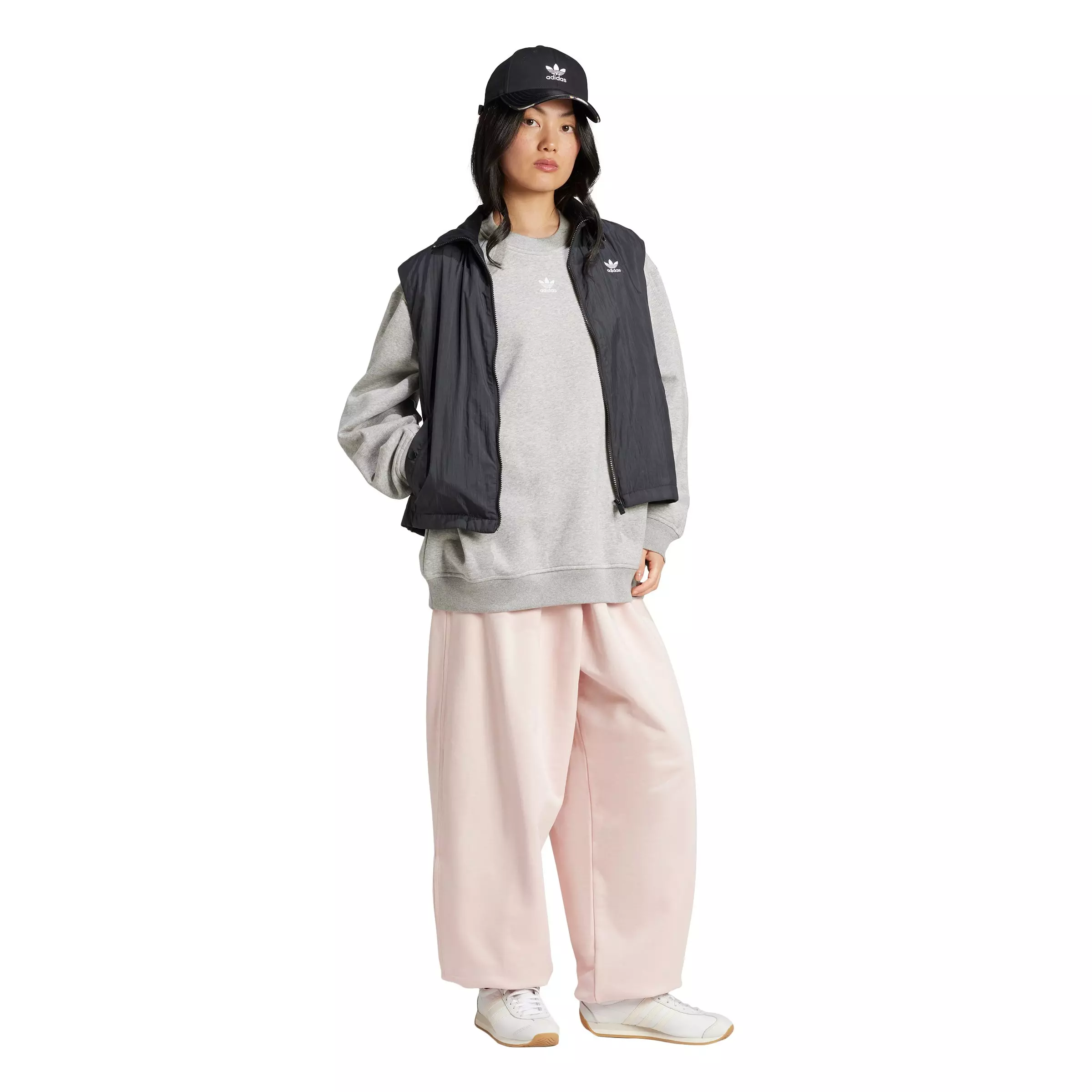 adidas Originals Women's Essentials Fleece Oversized Crewneck Sweatshirt - Grey - GREY