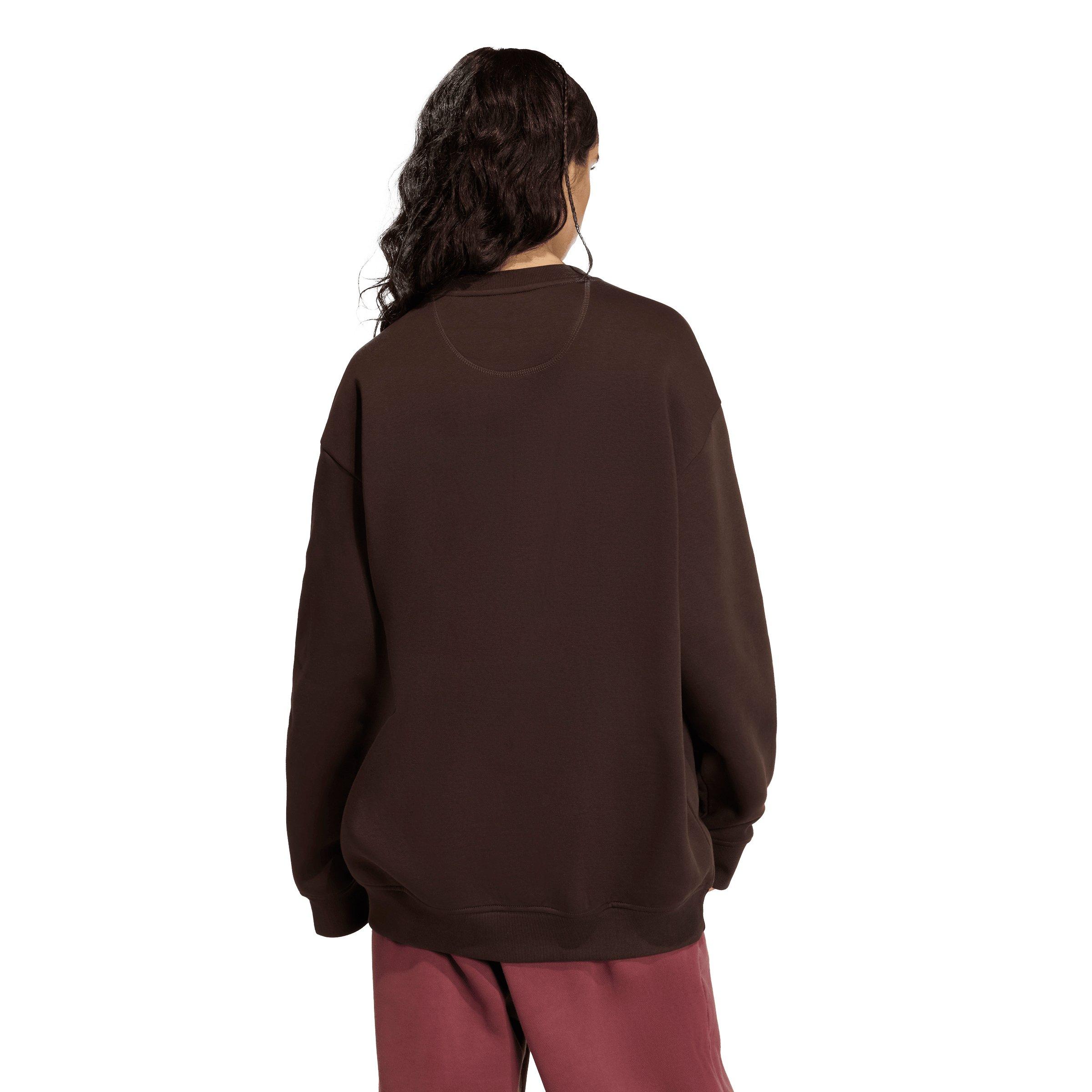 adidas Originals Women's Essentials Fleece Oversized Crewneck Sweatshirt - Brown - BROWN Thumbnail View 2