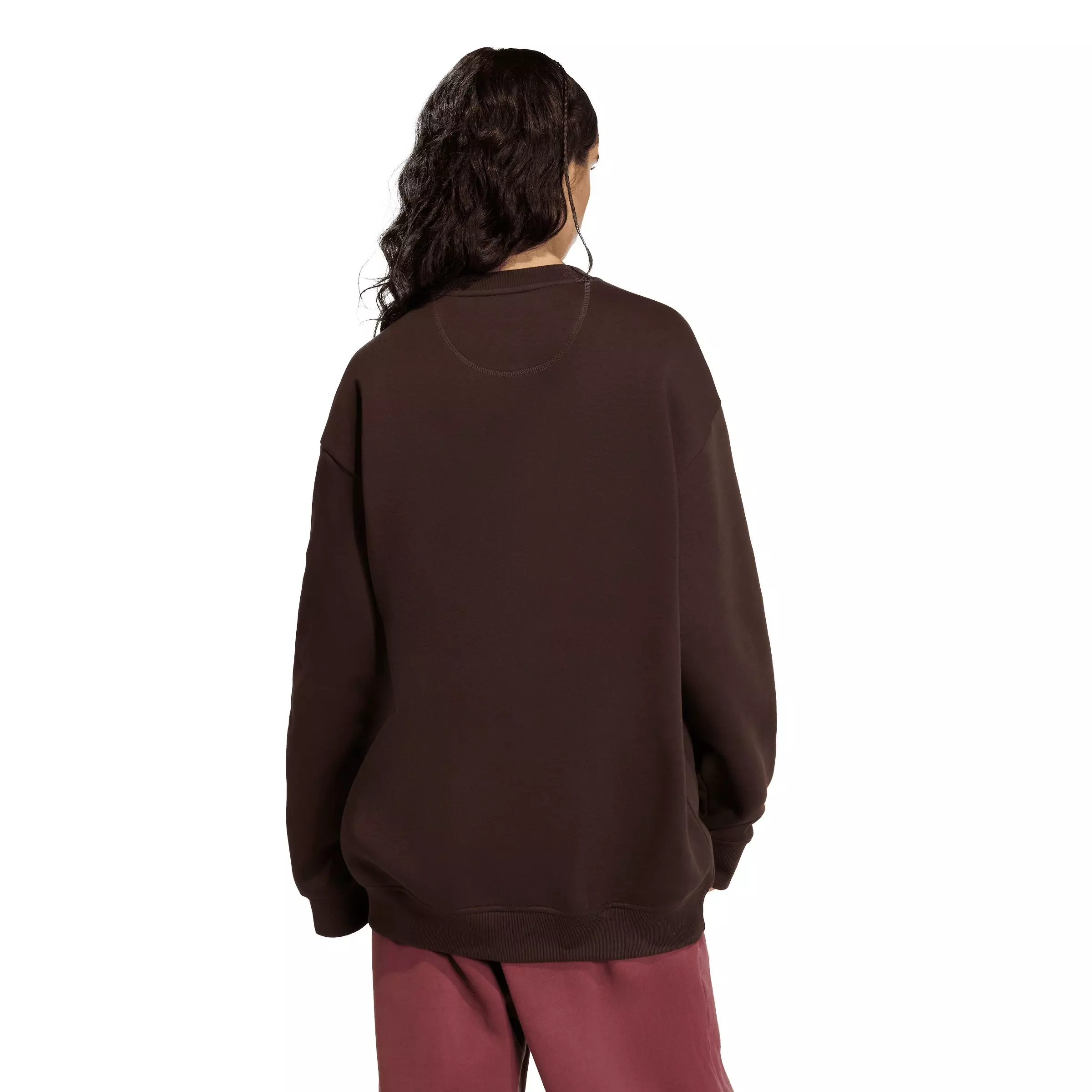 adidas Originals Women's Essentials Fleece Oversized Crewneck Sweatshirt - Brown - BROWN