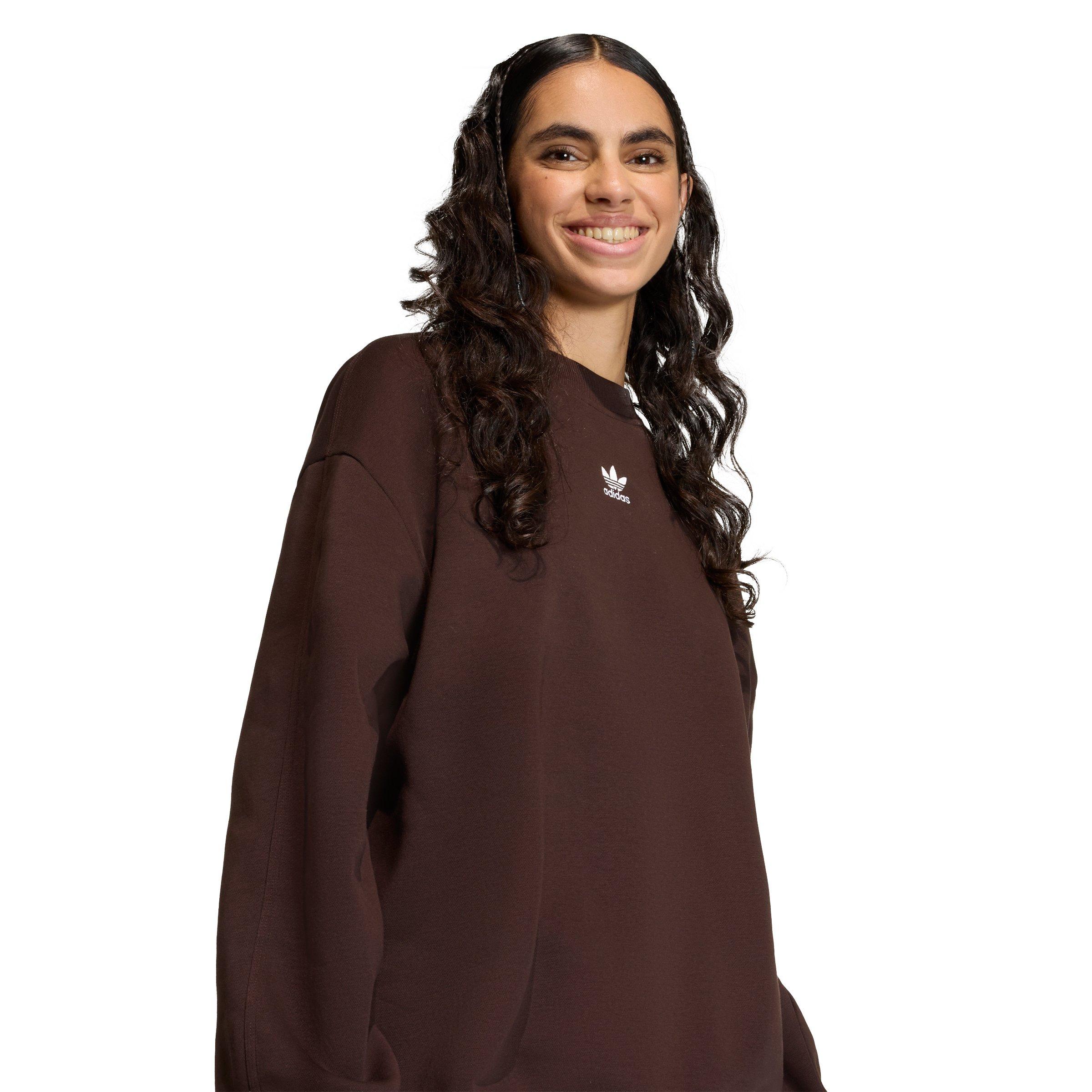 adidas Originals Women's Essentials Fleece Oversized Crewneck Sweatshirt - Brown - BROWN Thumbnail View 3