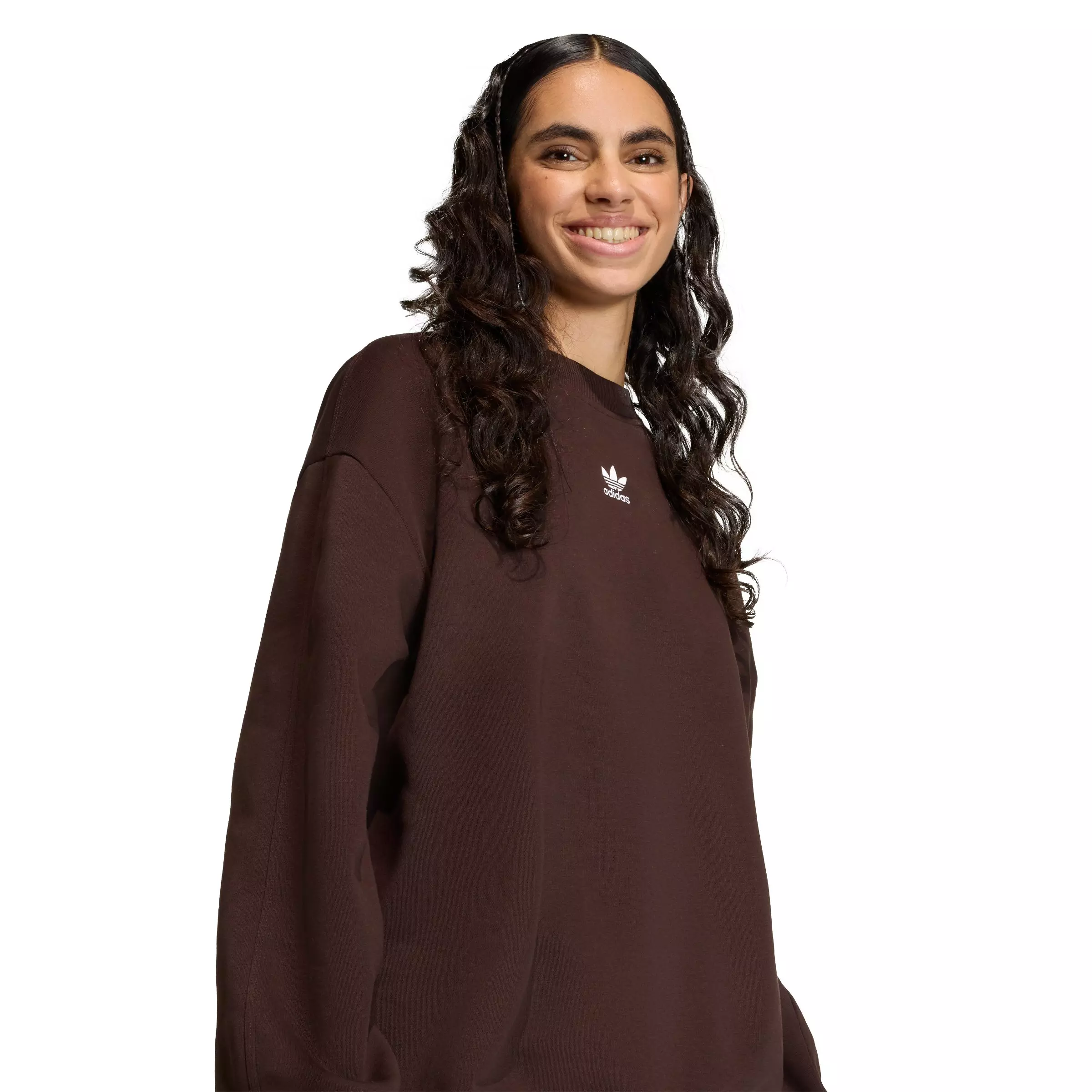 adidas Originals Women's Essentials Fleece Oversized Crewneck Sweatshirt - Brown - BROWN