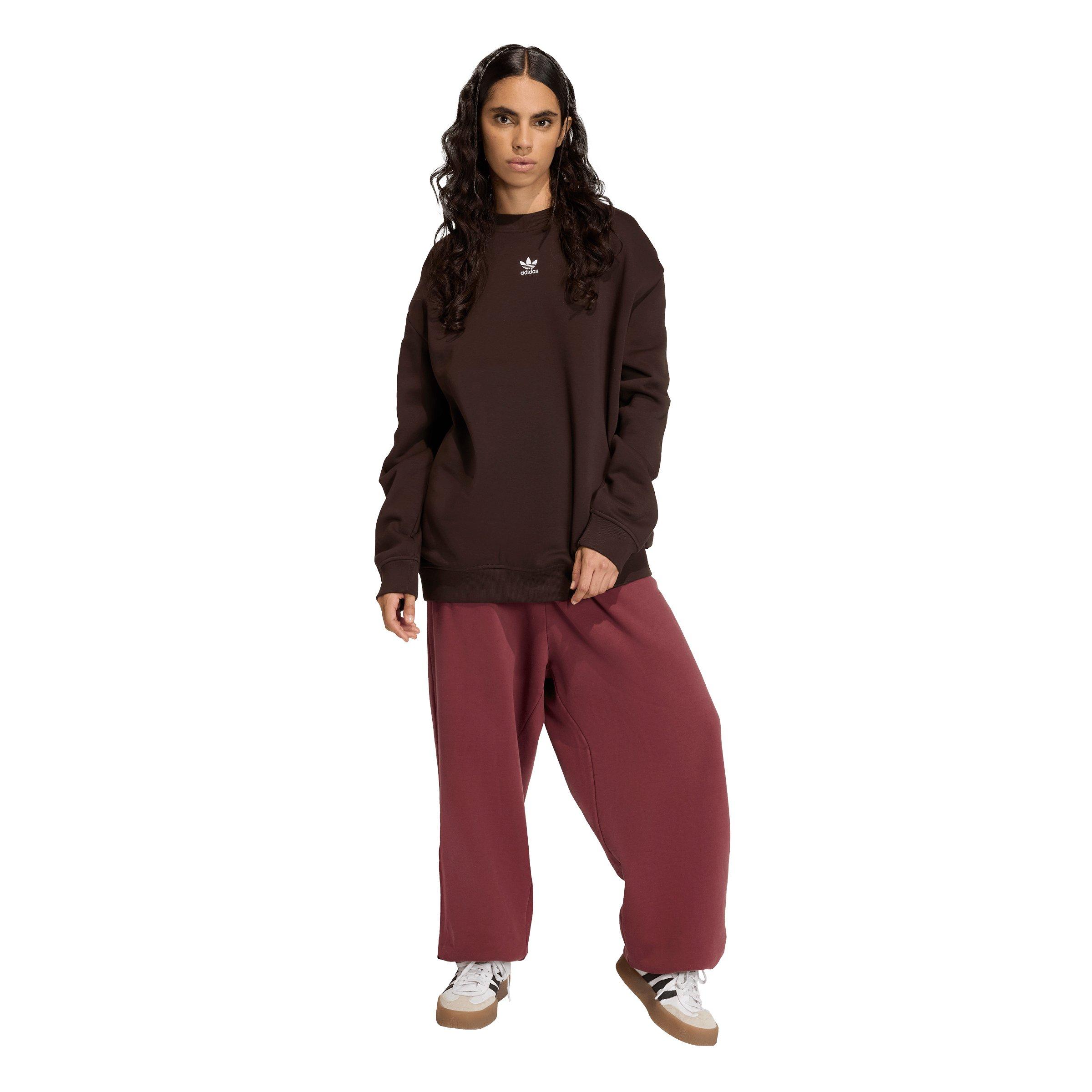 adidas Originals Women's Essentials Fleece Oversized Crewneck Sweatshirt - Brown - BROWN Thumbnail View 5