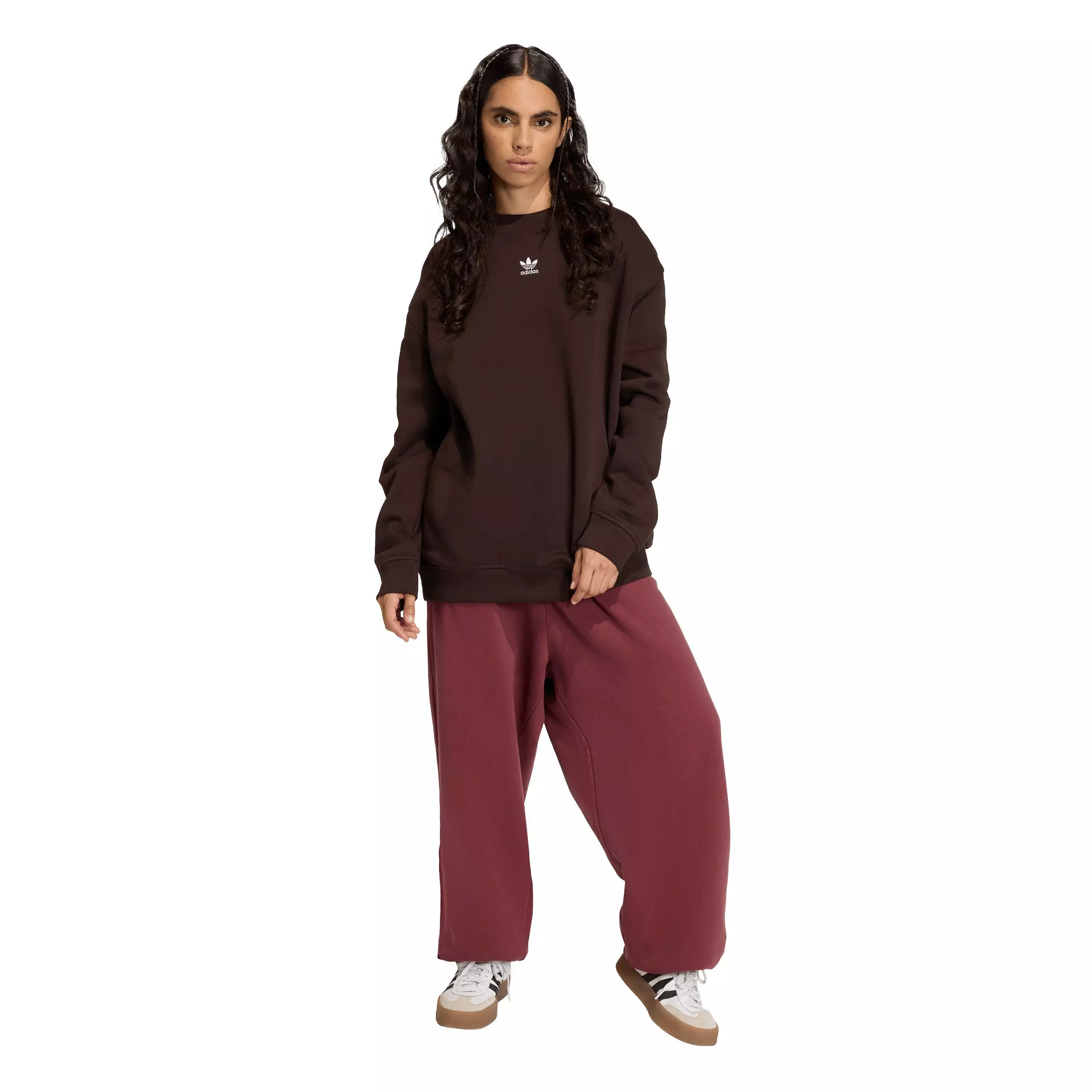 adidas Originals Women's Essentials Fleece Oversized Crewneck Sweatshirt - Brown - BROWN