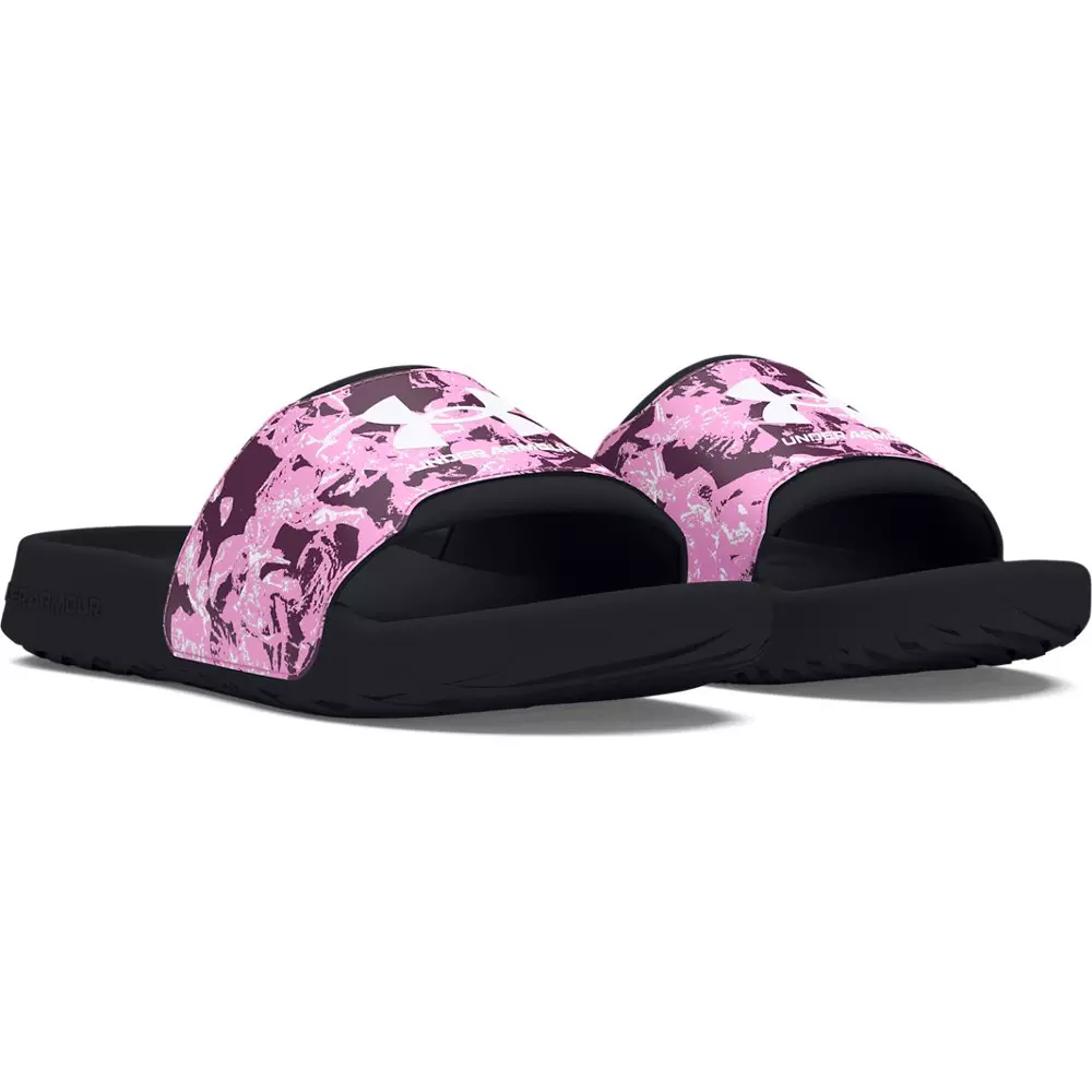 Under Armour Ignite Select Graphic "Black/Stellar Pink/White" Grade School Girls' Slide - BLACK/PINK/WHITE