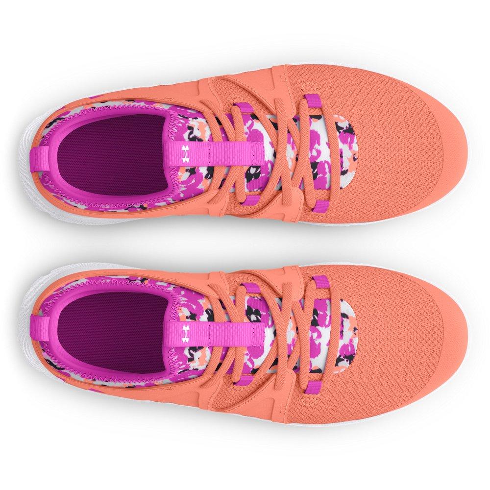 Under Armour Infinity 3.0 AL "Flare Orange/Vivid Magenta" Preschool Girls' Running Shoe - ORANGE/PURPLE Thumbnail View 4
