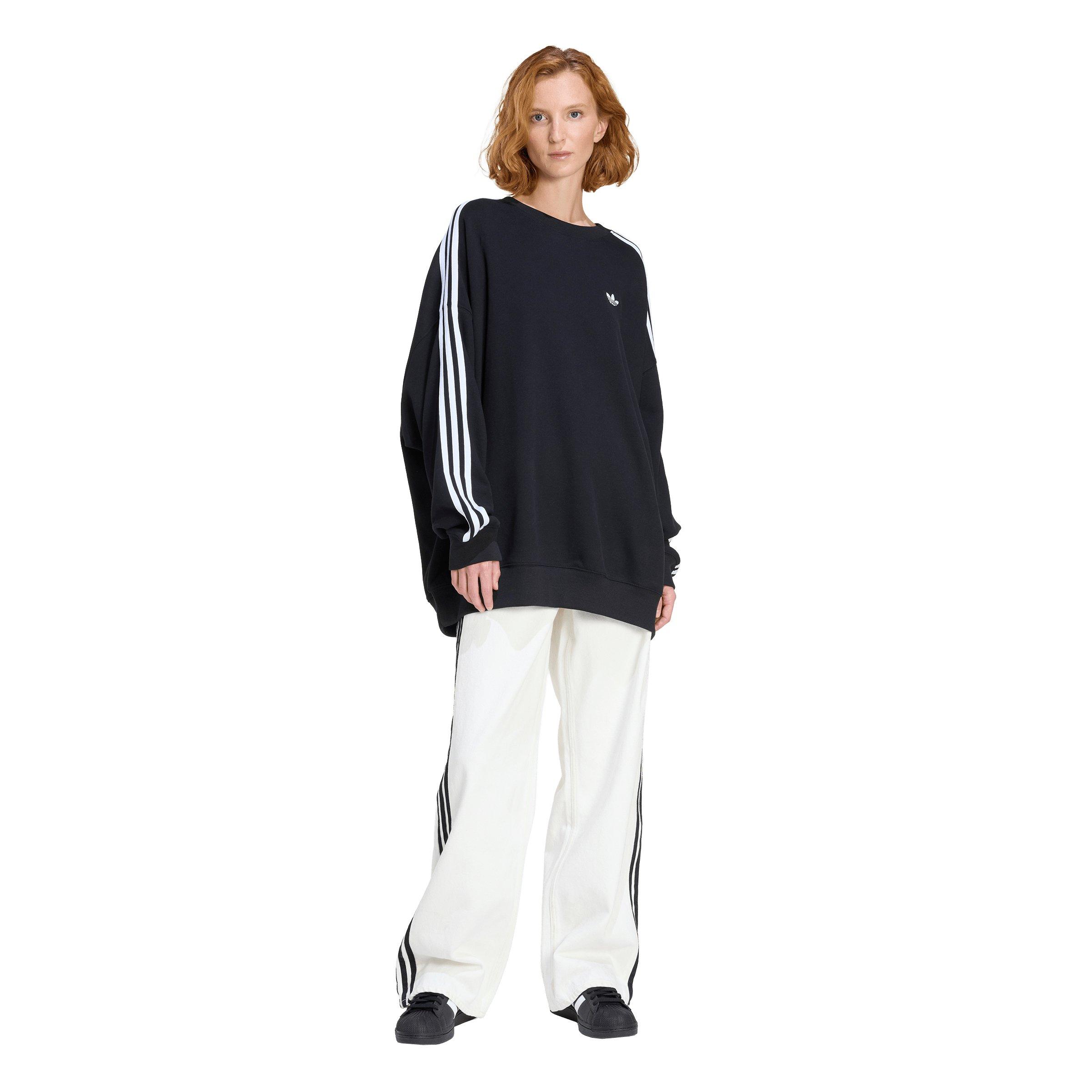 adidas Originals Women's 3 Stripes Oversized Adilenium Crewneck - Black - BLACK Thumbnail View 5