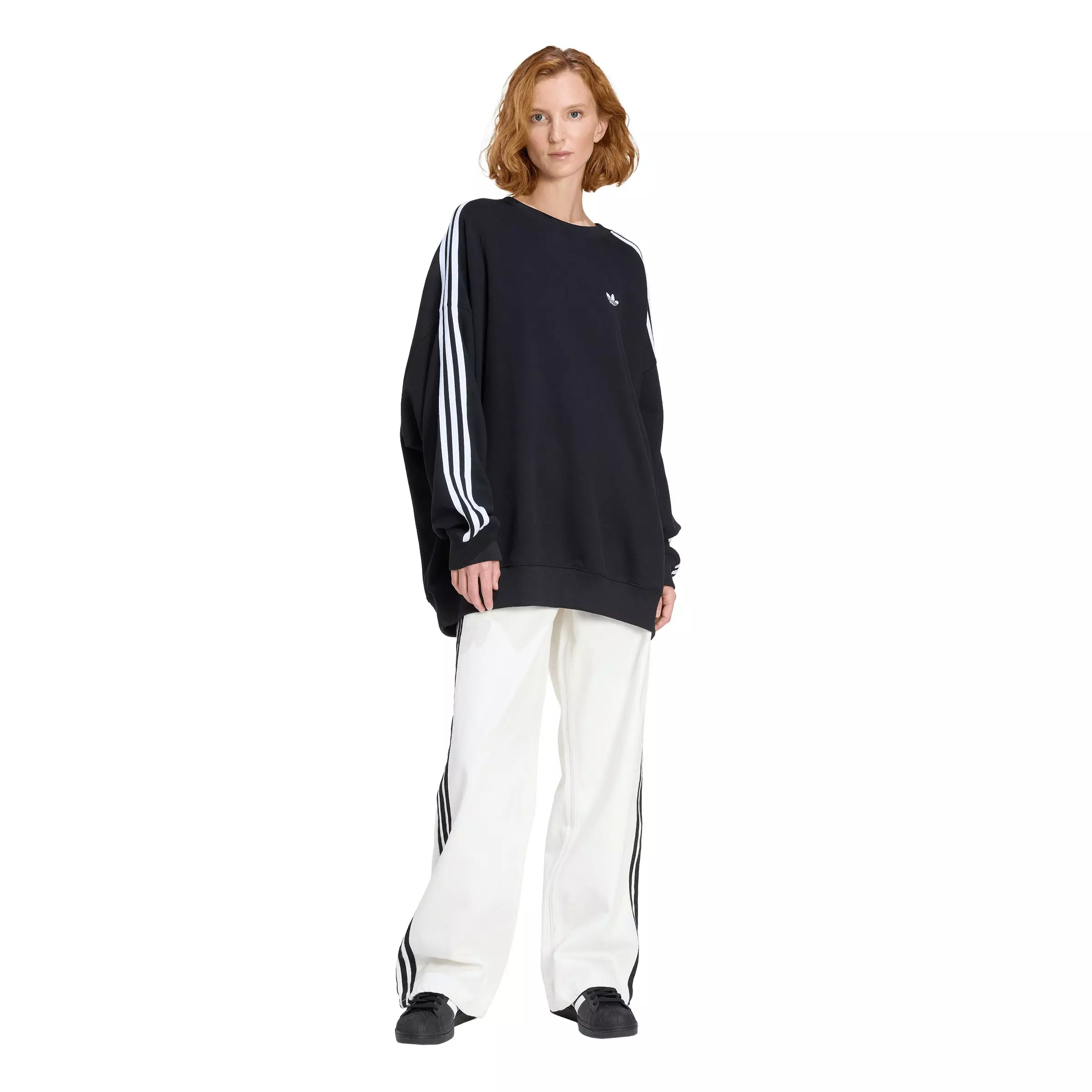 adidas Originals Women's 3 Stripes Oversized Adilenium Crewneck - Black - BLACK