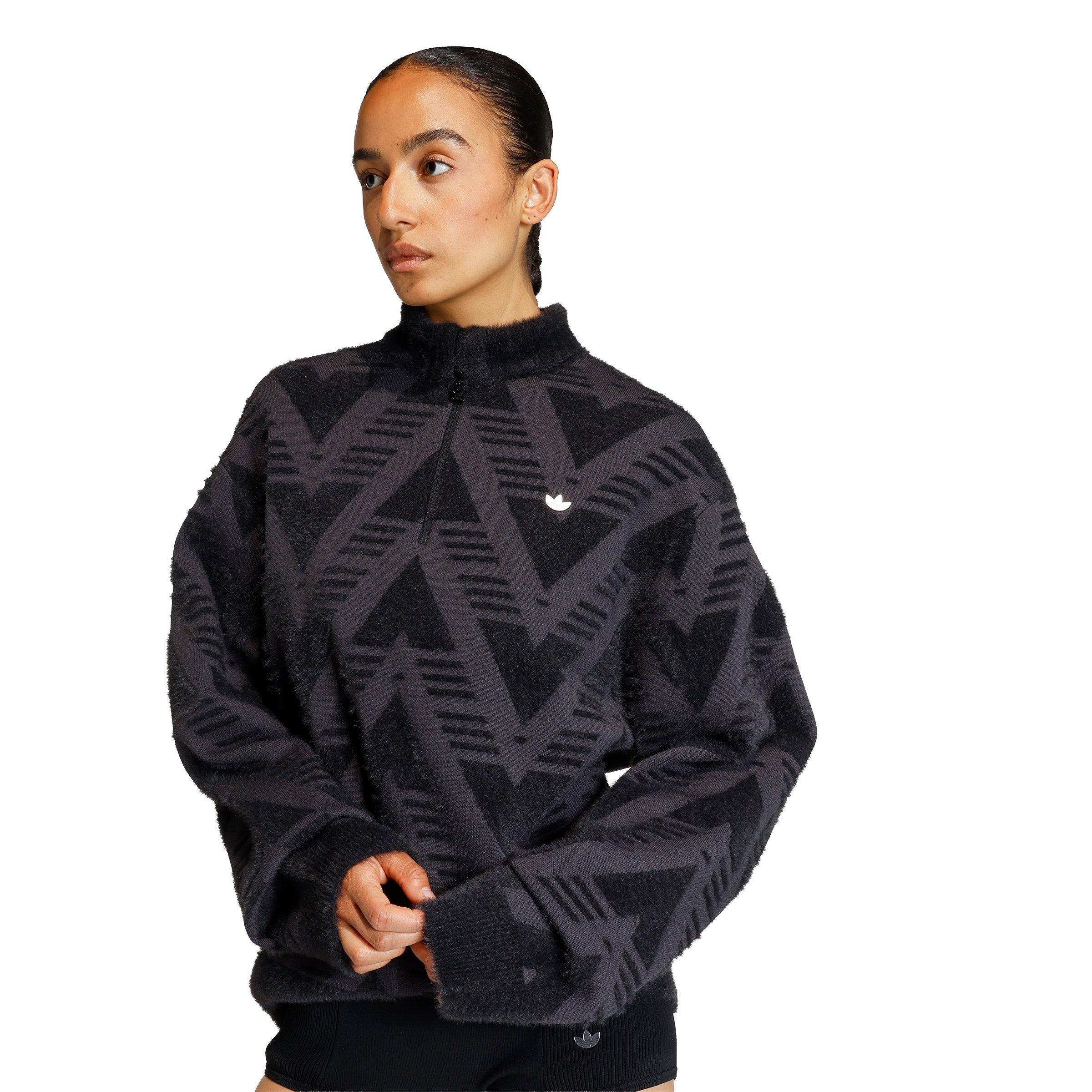 adidas Originals Women's Knitted half-Zip Sweater -Black - BLACK Thumbnail View 3