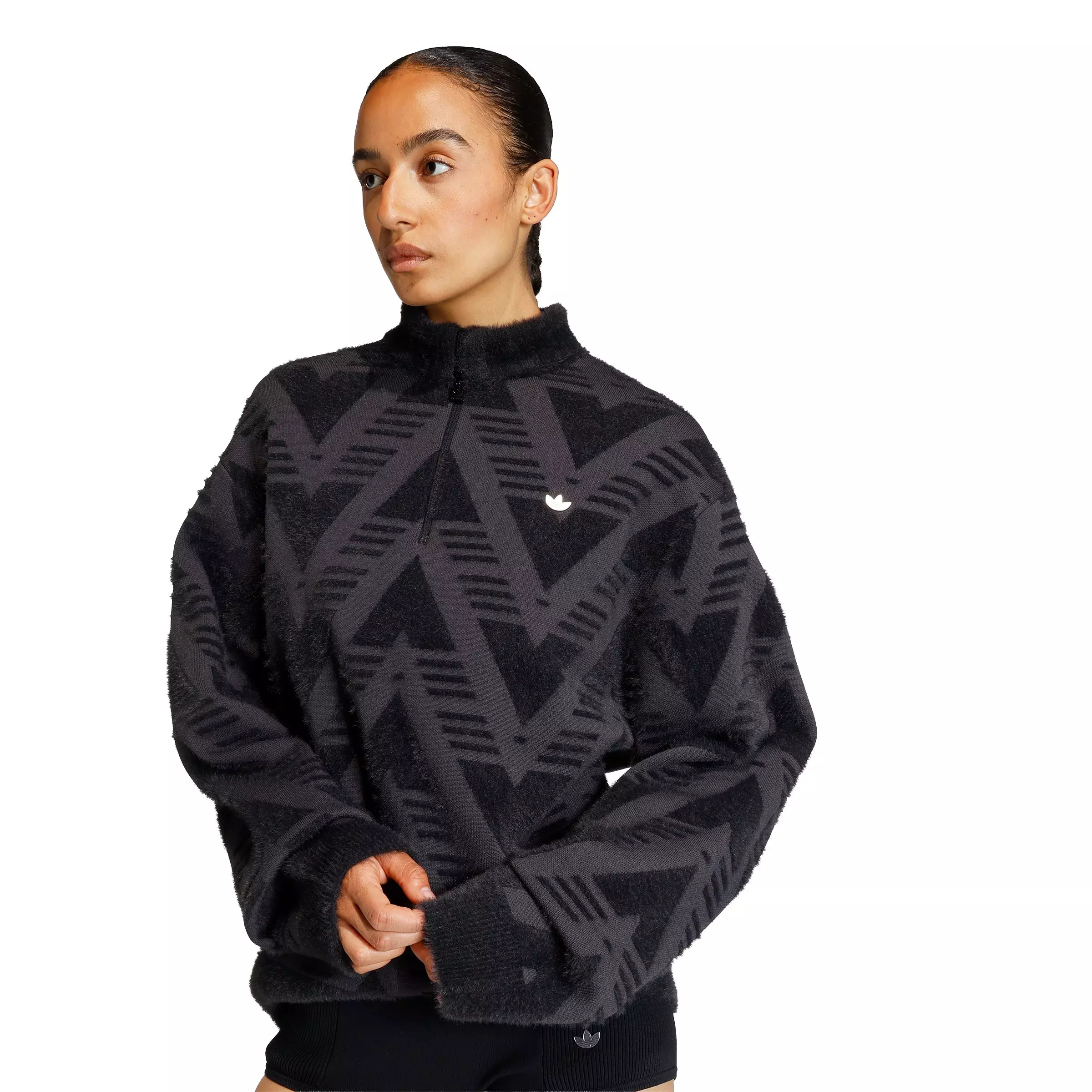 adidas Originals Women's Knitted half-Zip Sweater -Black - BLACK