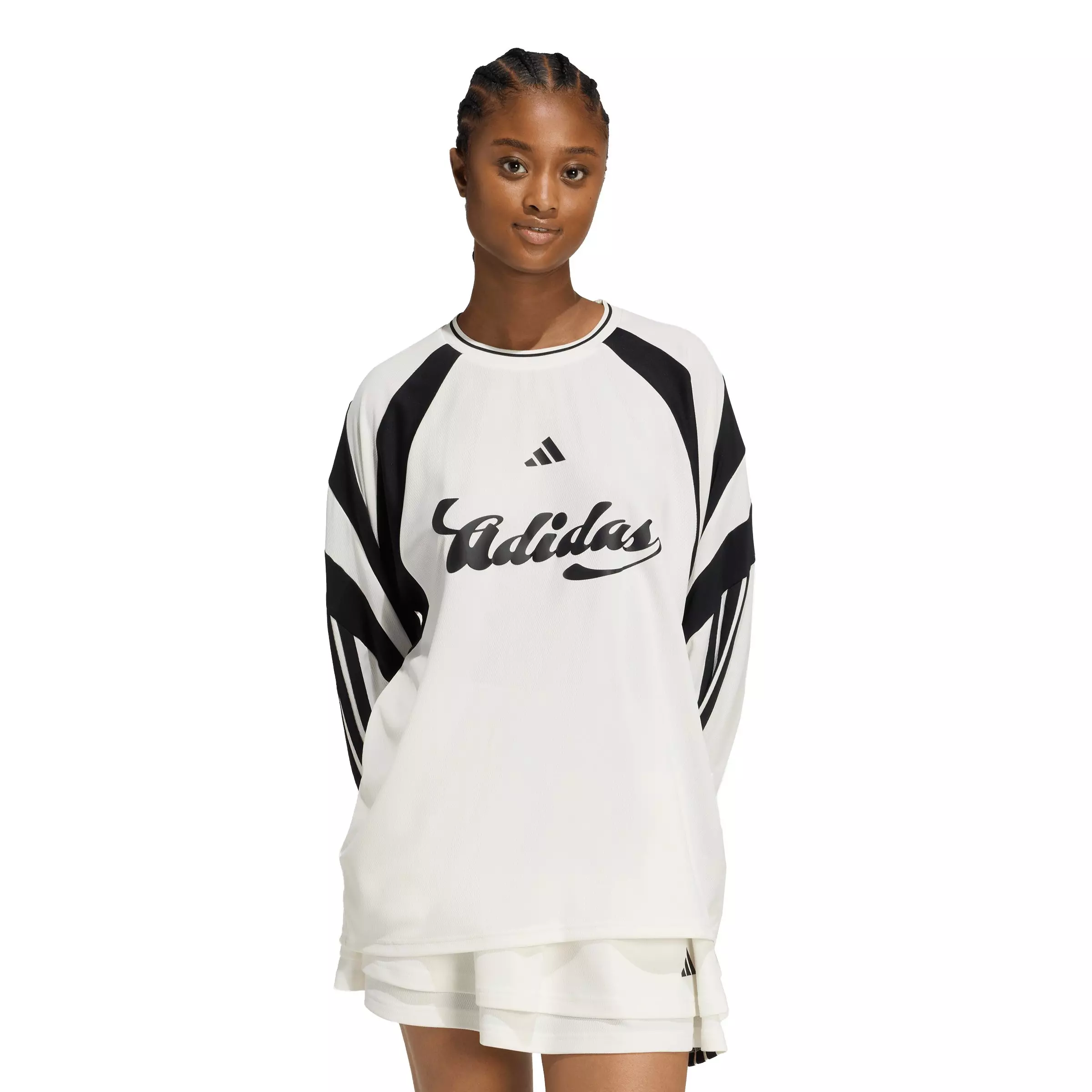 adidas Women's House of Tiro Long Sleeve Jersey - Off-White/Black - OFF-WHITE/BLACK