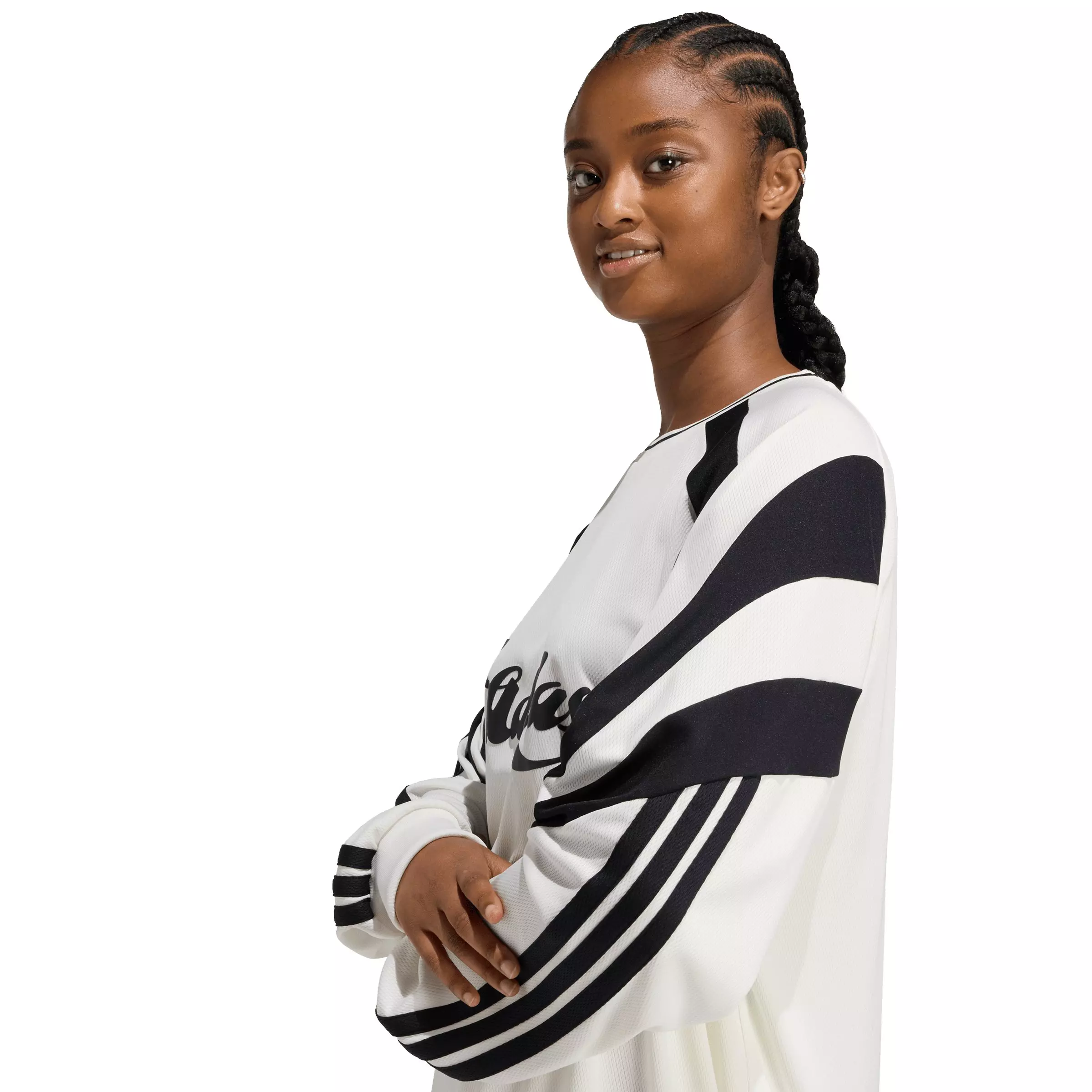 adidas Women's House of Tiro Long Sleeve Jersey - Off-White/Black - OFF-WHITE/BLACK