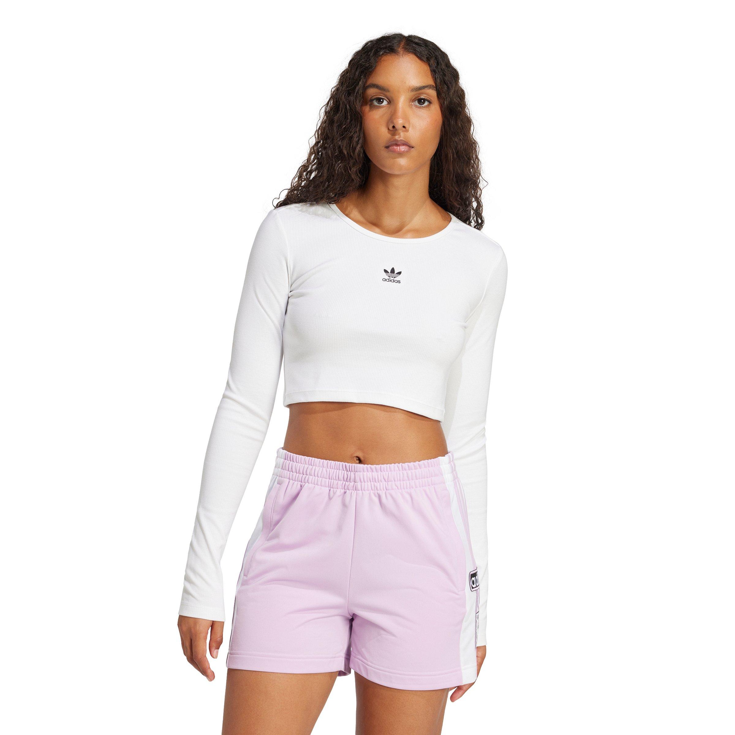 adidas Originals Women's Essentials Ribbed Crop Long Sleeve Top - White - WHITE Thumbnail View 1