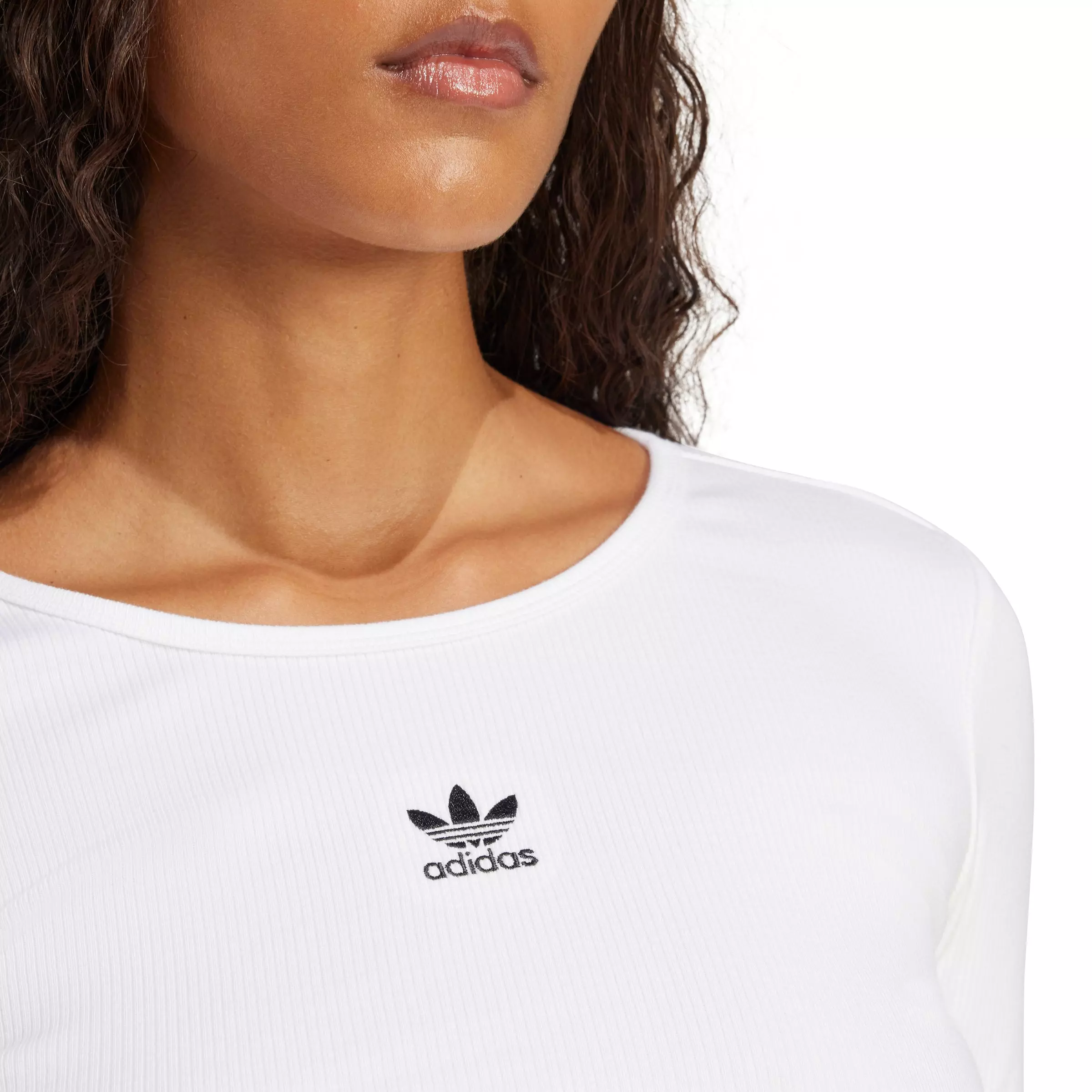 adidas Originals Women's Essentials Ribbed Crop Long Sleeve Top - White - WHITE