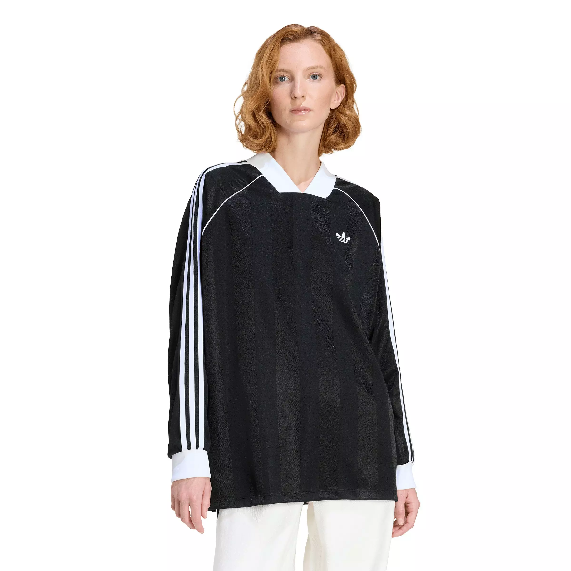 adidas Originals Women's 3-Stripes Jacquard Long Sleeve Top -Black - BLACK