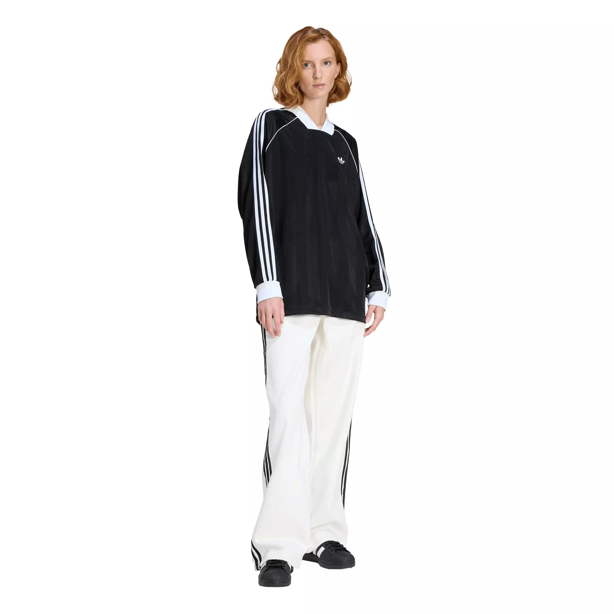 adidas Originals Women's 3-Stripes Jacquard Long Sleeve Top -Black - BLACK
