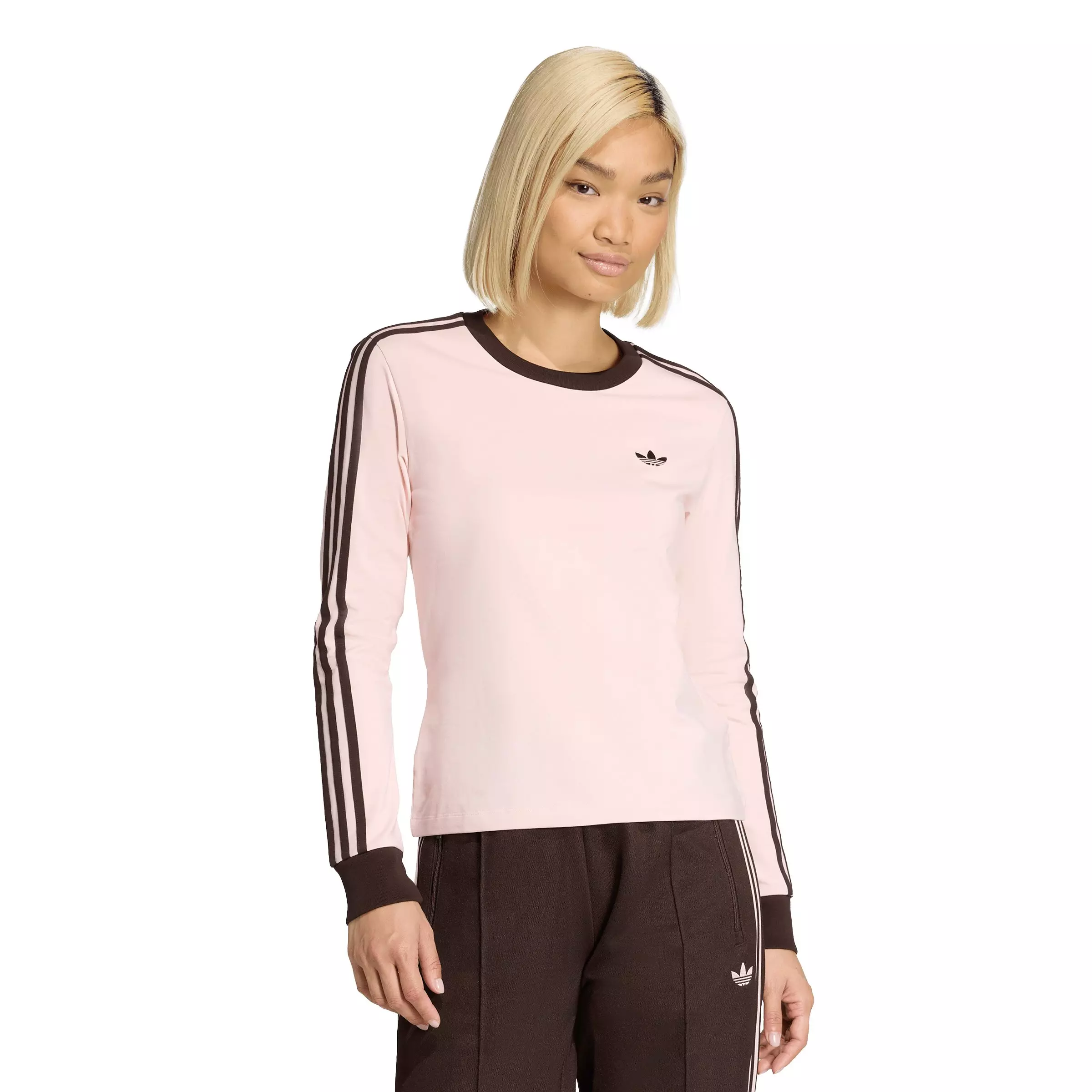 adidas Originals Women's 3 Stripes Long Sleeve Slim T-Shirt - Pink - PINK