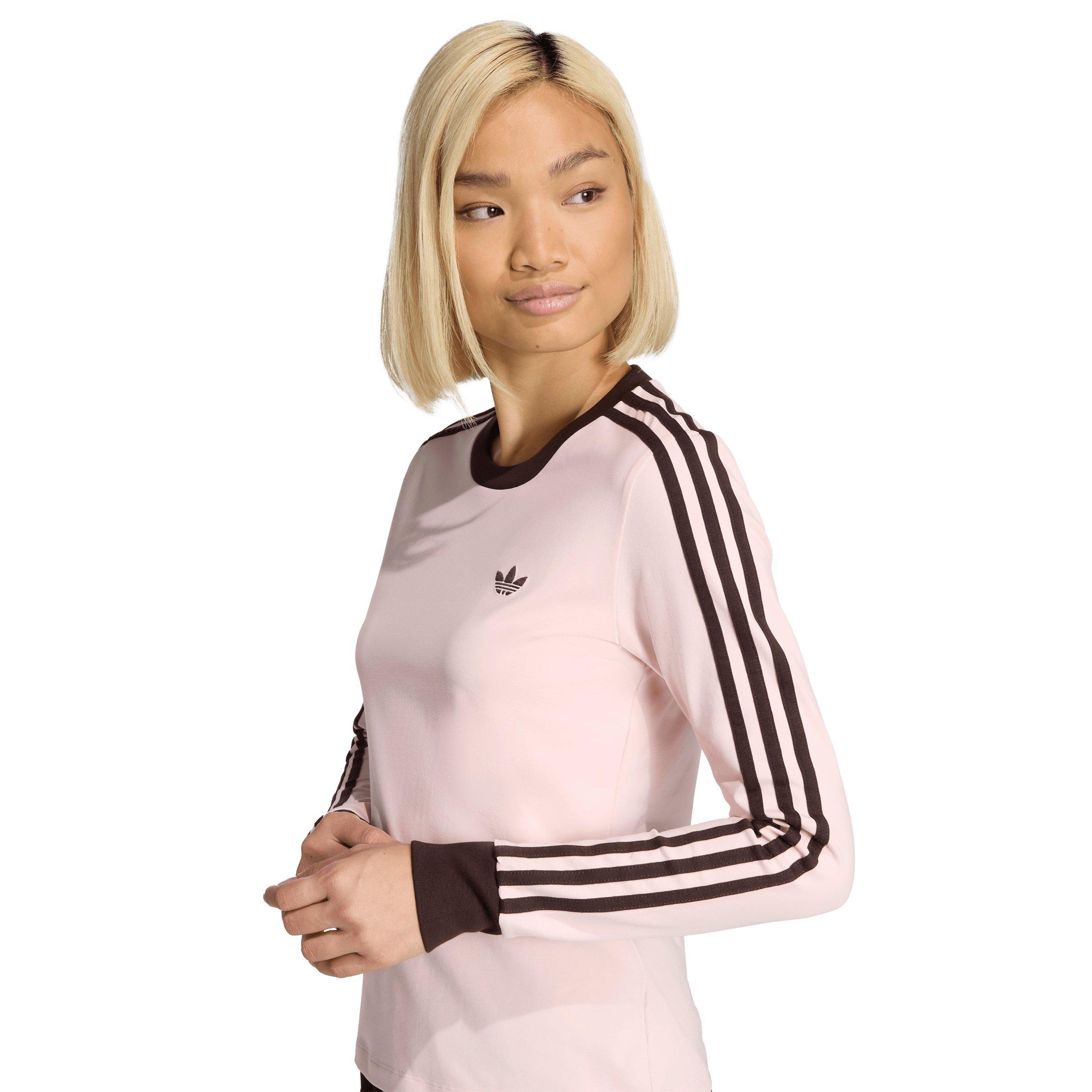 adidas Originals Women's 3 Stripes Long Sleeve Slim T-Shirt - Pink - PINK Thumbnail View 3