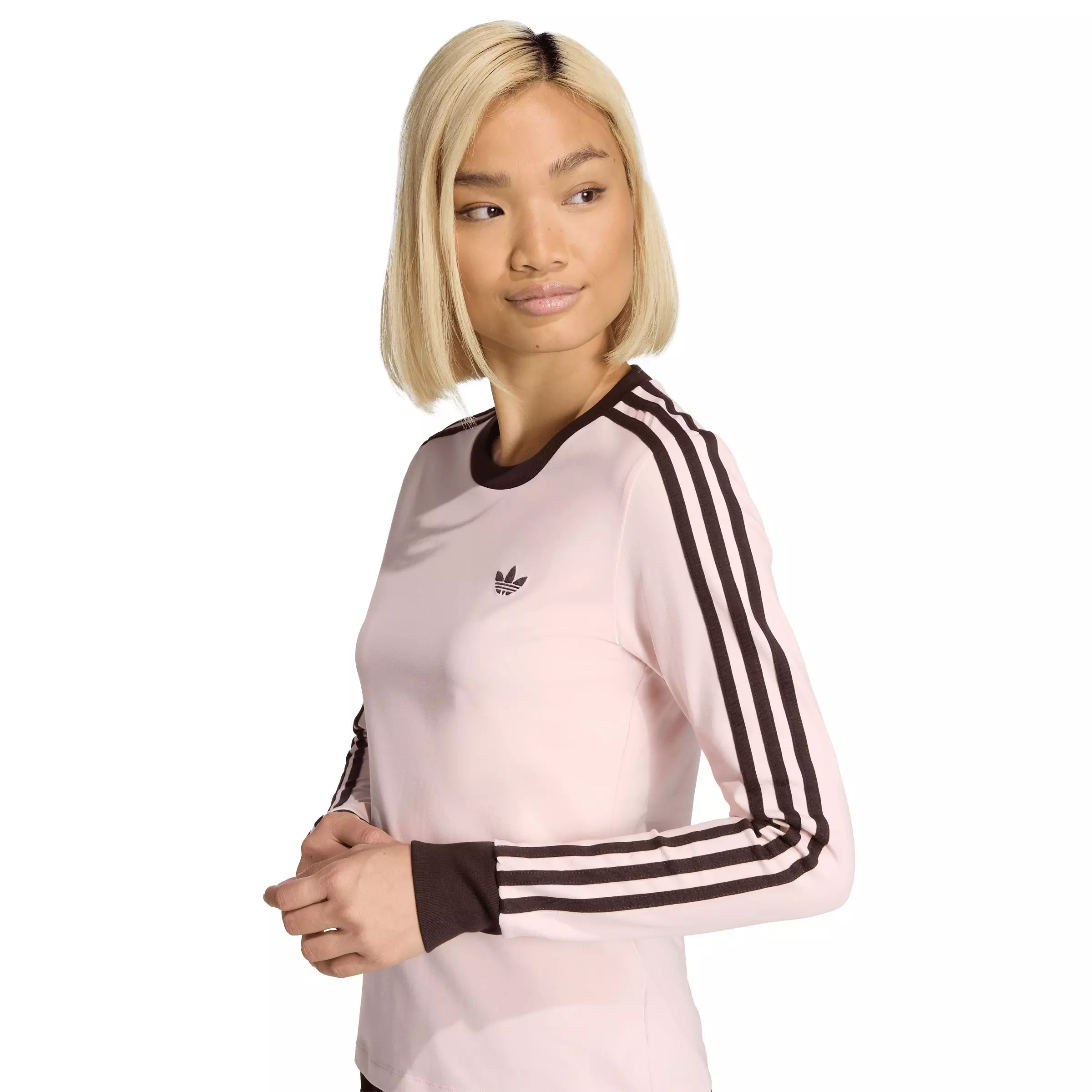 adidas Originals Women's 3 Stripes Long Sleeve Slim T-Shirt - Pink - PINK