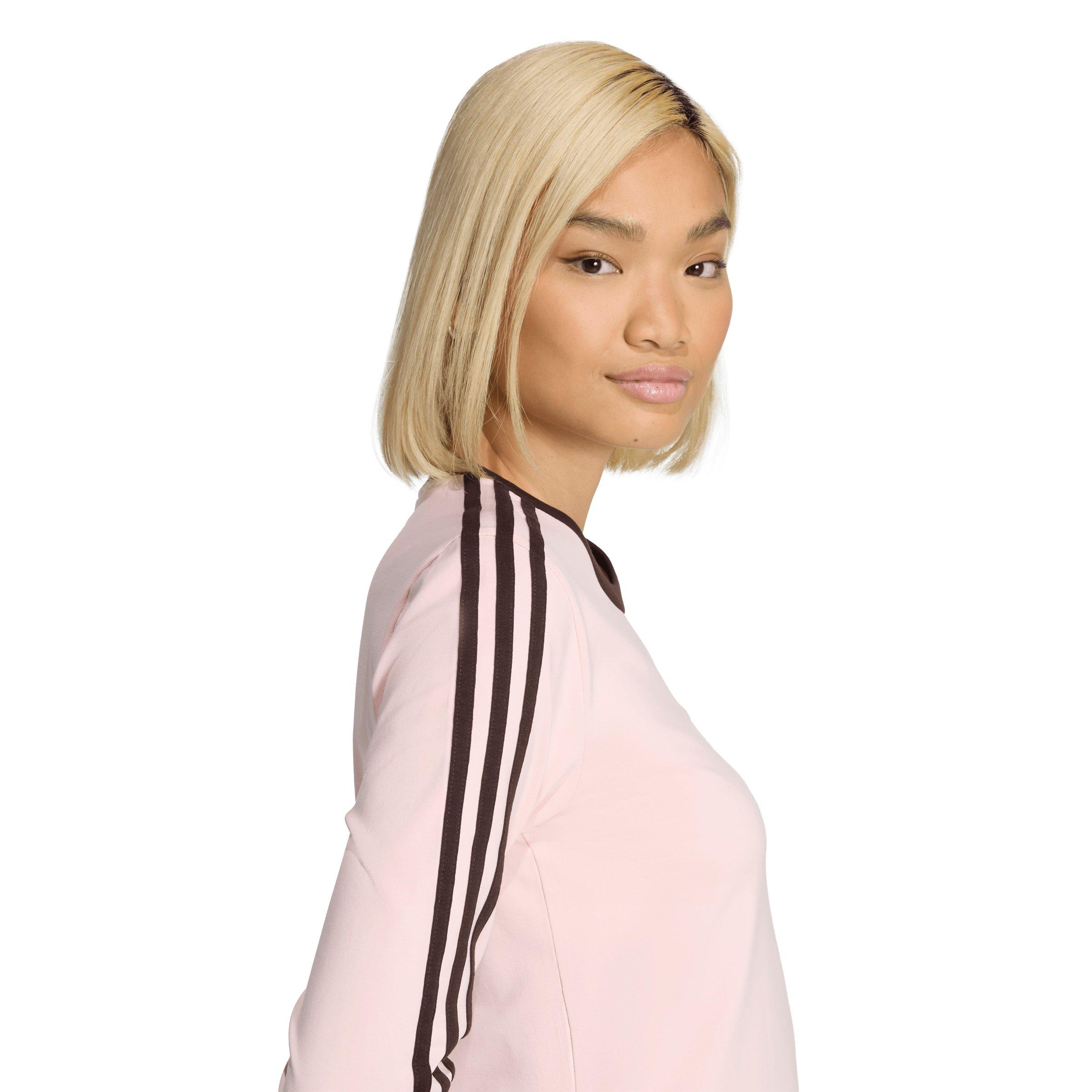 adidas Originals Women's 3 Stripes Long Sleeve Slim T-Shirt - Pink - PINK Thumbnail View 4