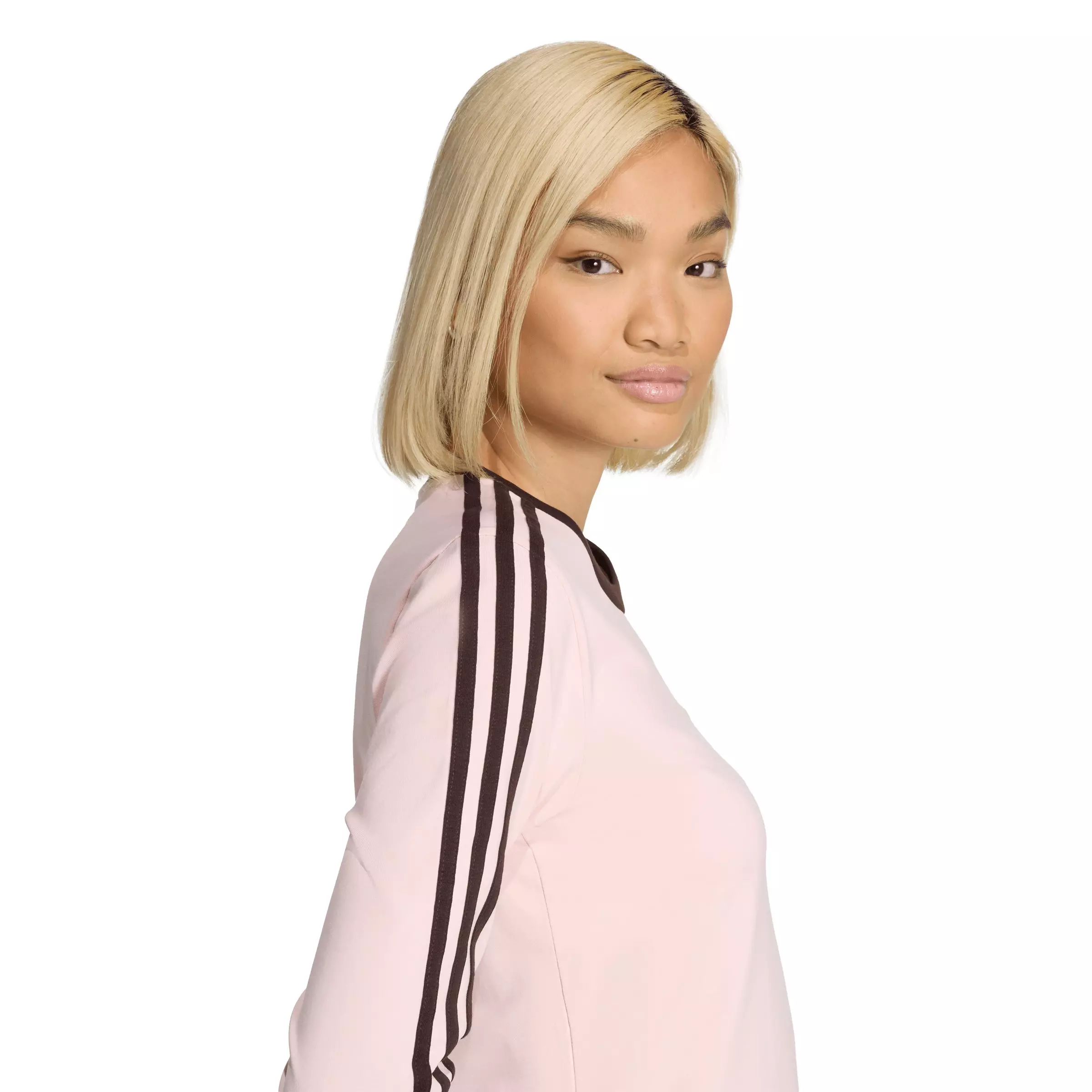 adidas Originals Women's 3 Stripes Long Sleeve Slim T-Shirt - Pink - PINK