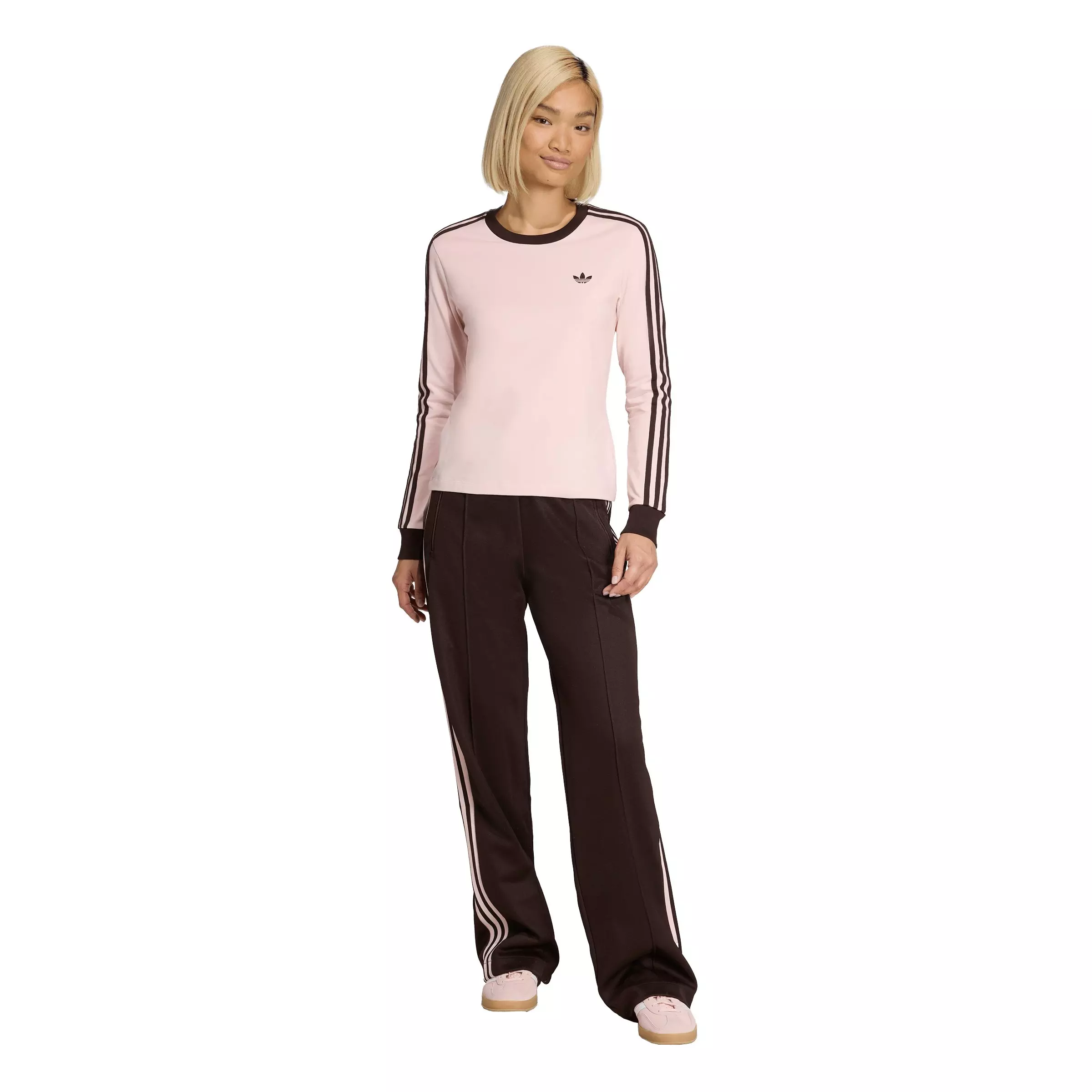 adidas Originals Women's 3 Stripes Long Sleeve Slim T-Shirt - Pink - PINK