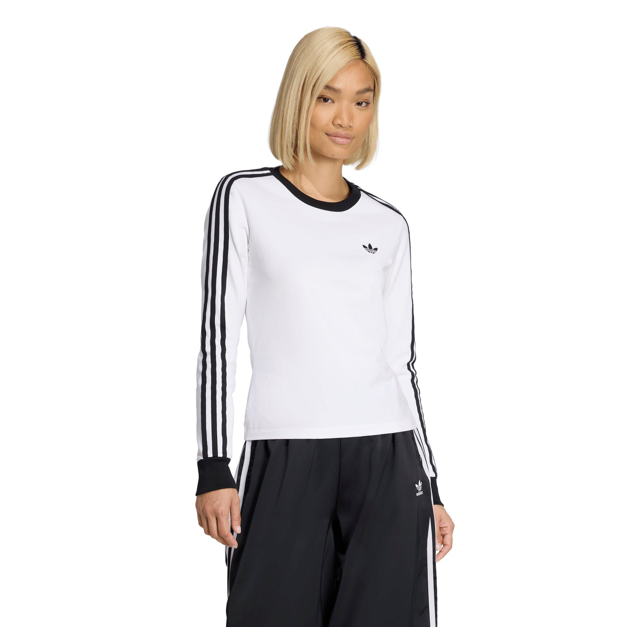 adidas Originals Women's 3 Stripes Long Sleeve Slim T-Shirt - White - WHITE Thumbnail View 1