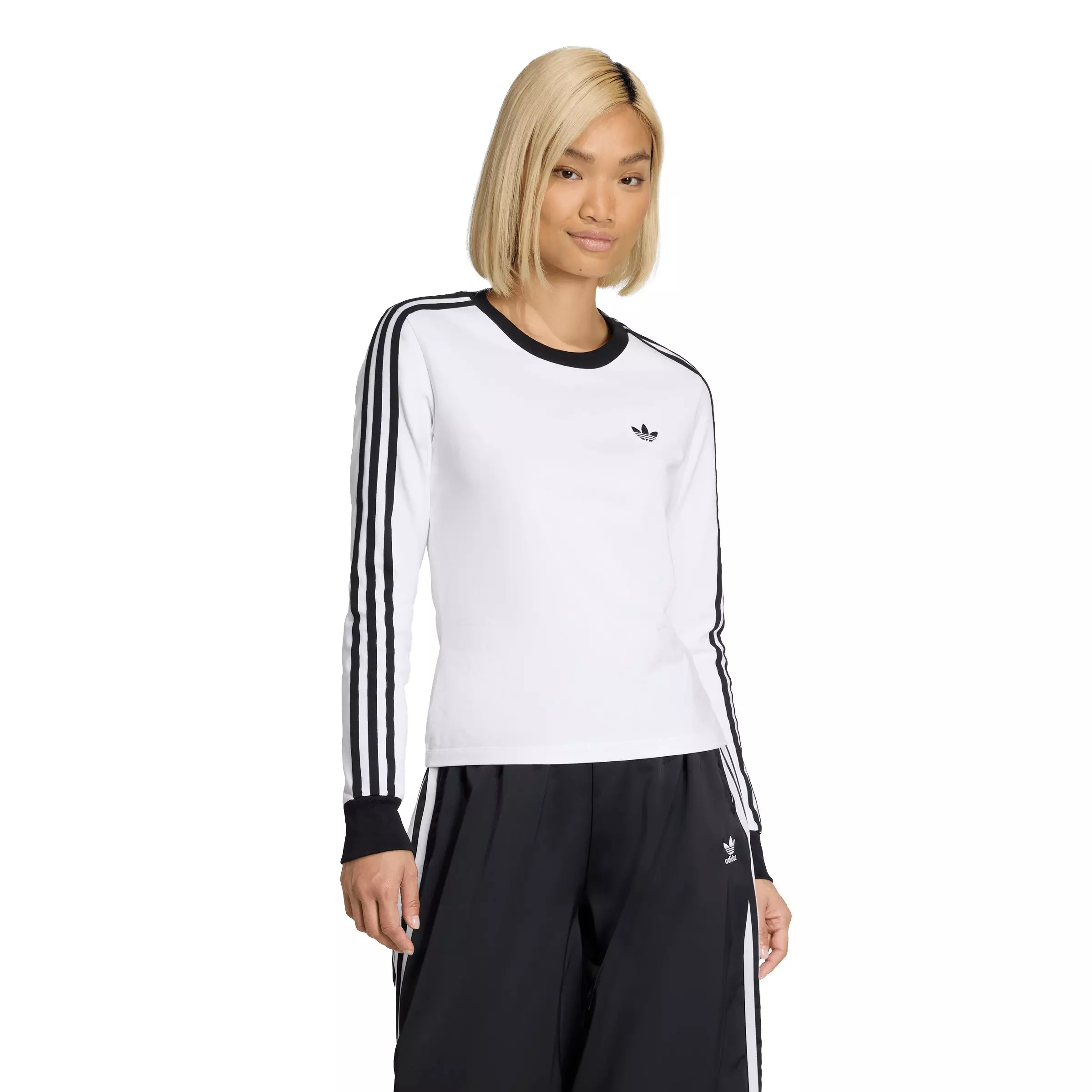 adidas Originals Women's 3 Stripes Long Sleeve Slim T-Shirt - White - WHITE
