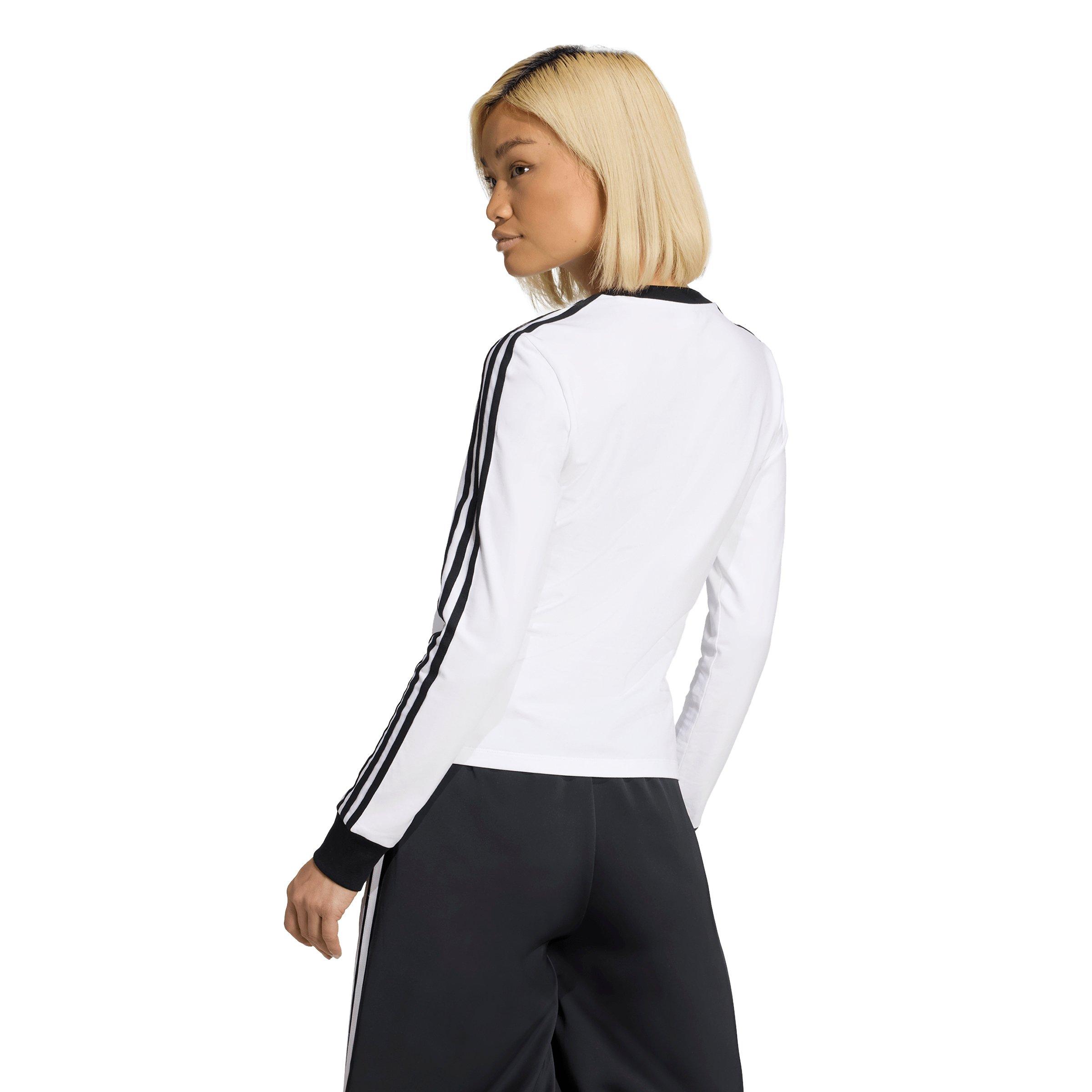 adidas Originals Women's 3 Stripes Long Sleeve Slim T-Shirt - White - WHITE Thumbnail View 2