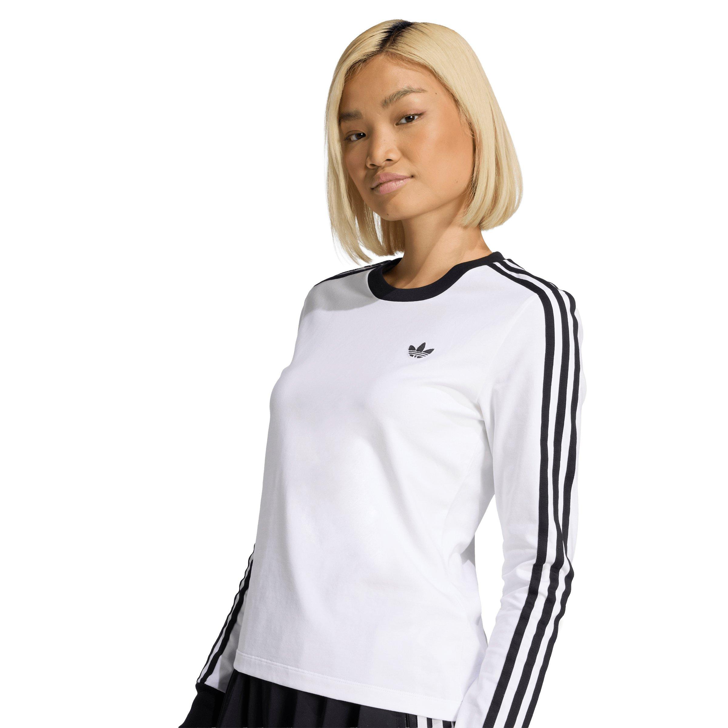 adidas Originals Women's 3 Stripes Long Sleeve Slim T-Shirt - White - WHITE Thumbnail View 3