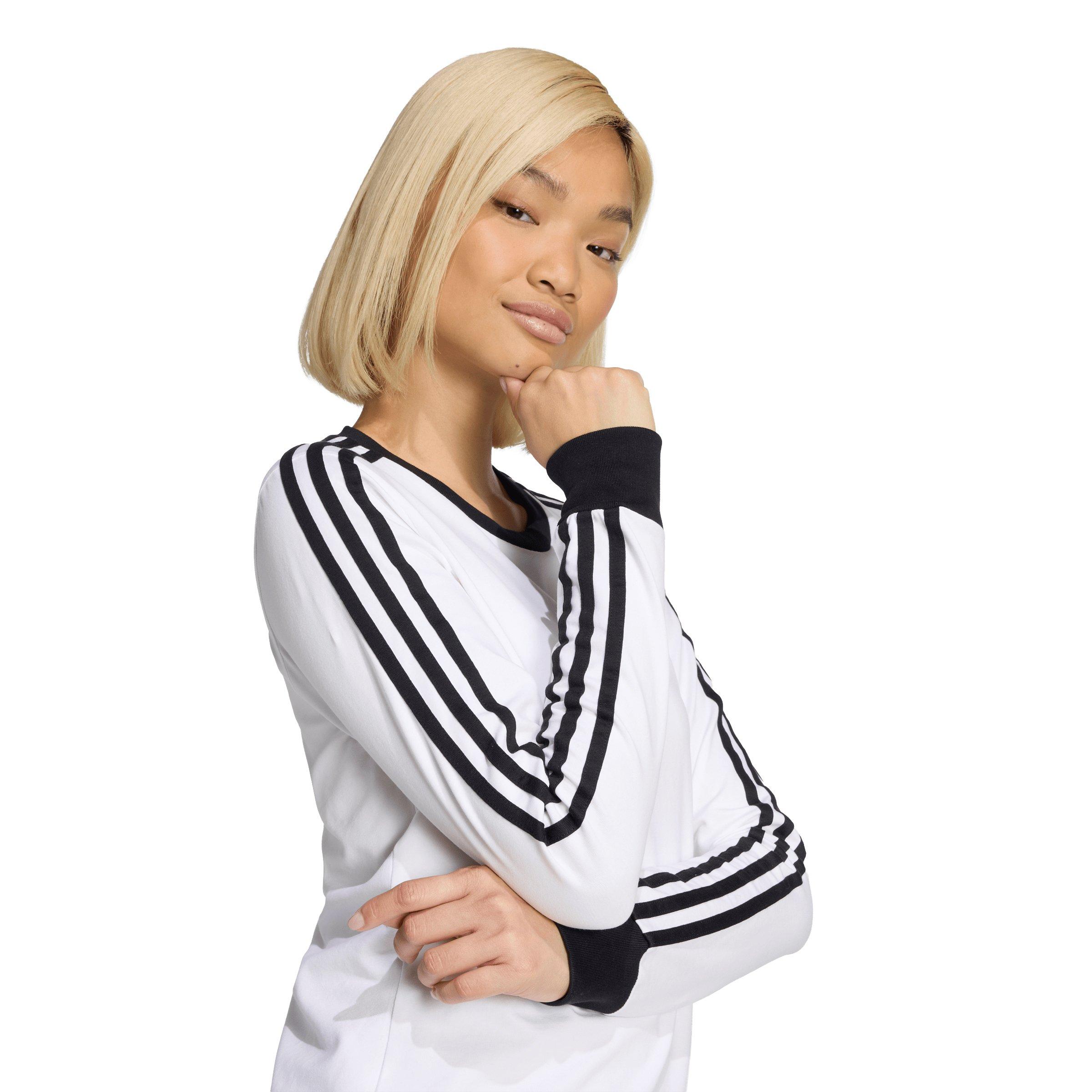 adidas Originals Women's 3 Stripes Long Sleeve Slim T-Shirt - White - WHITE Thumbnail View 4
