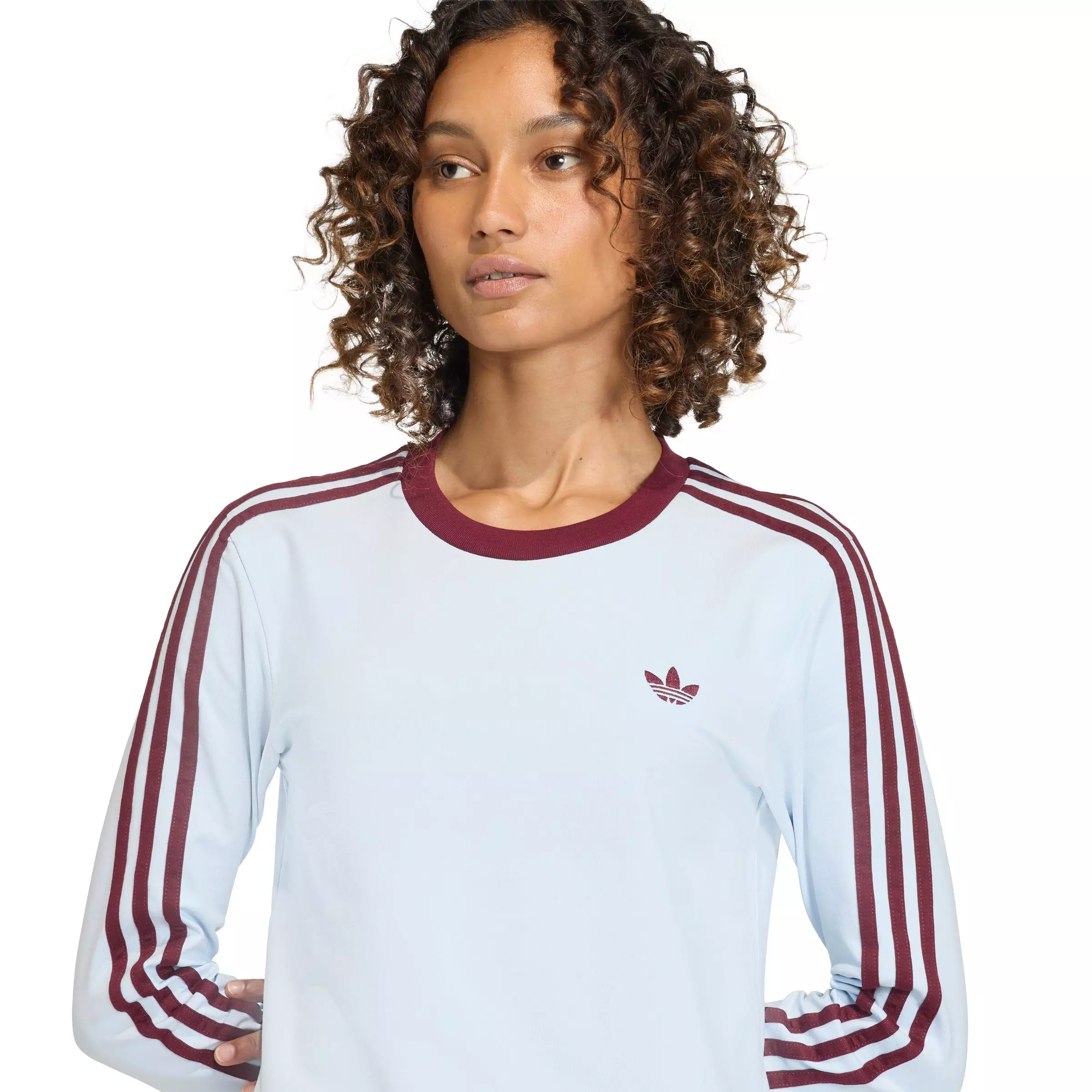 adidas Originals Women's 3 Stripes Long Sleeve Slim T-Shirt - Light Blue - LIGHT BLUE