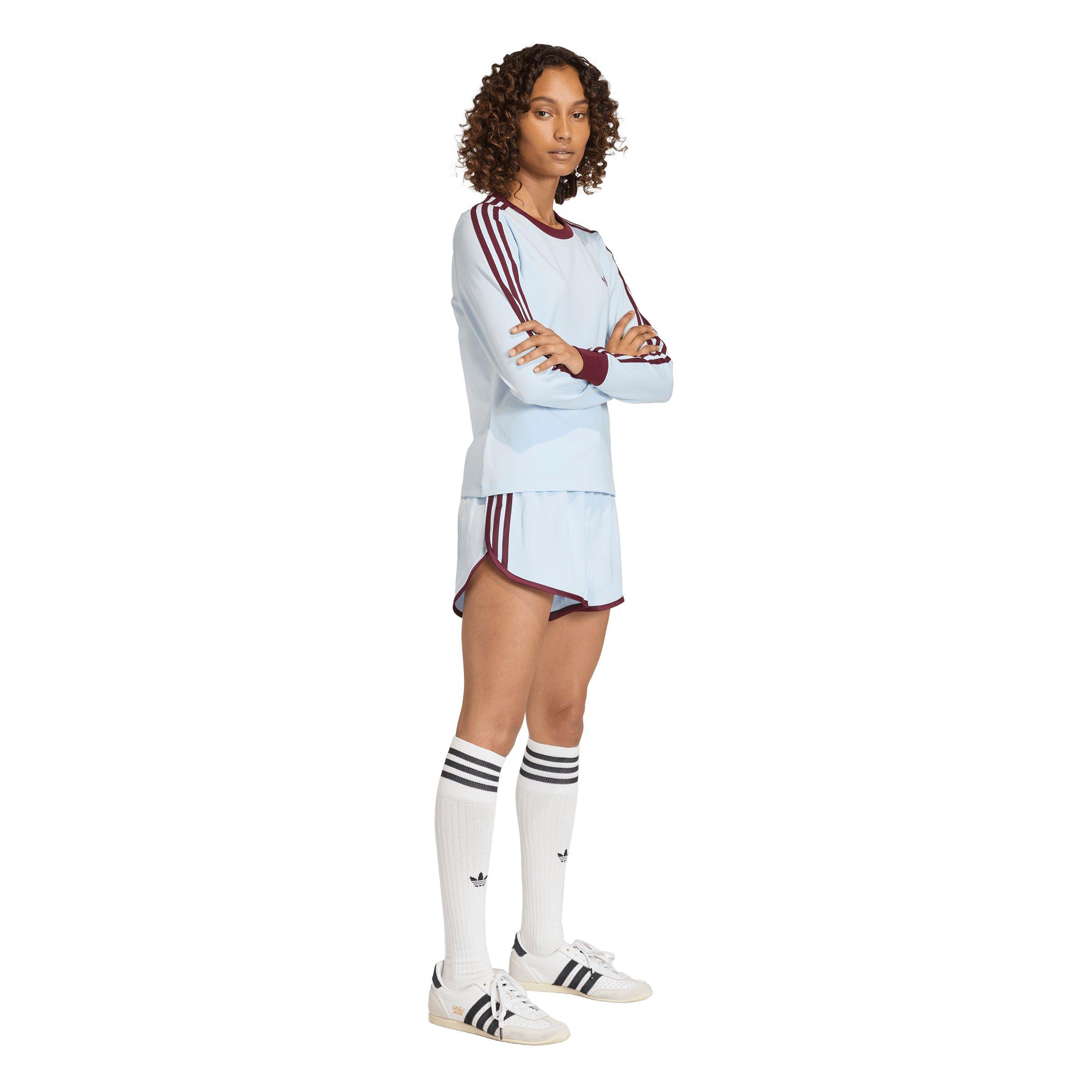 adidas Originals Women's 3 Stripes Long Sleeve Slim T-Shirt - Light Blue - LIGHT BLUE Thumbnail View 5