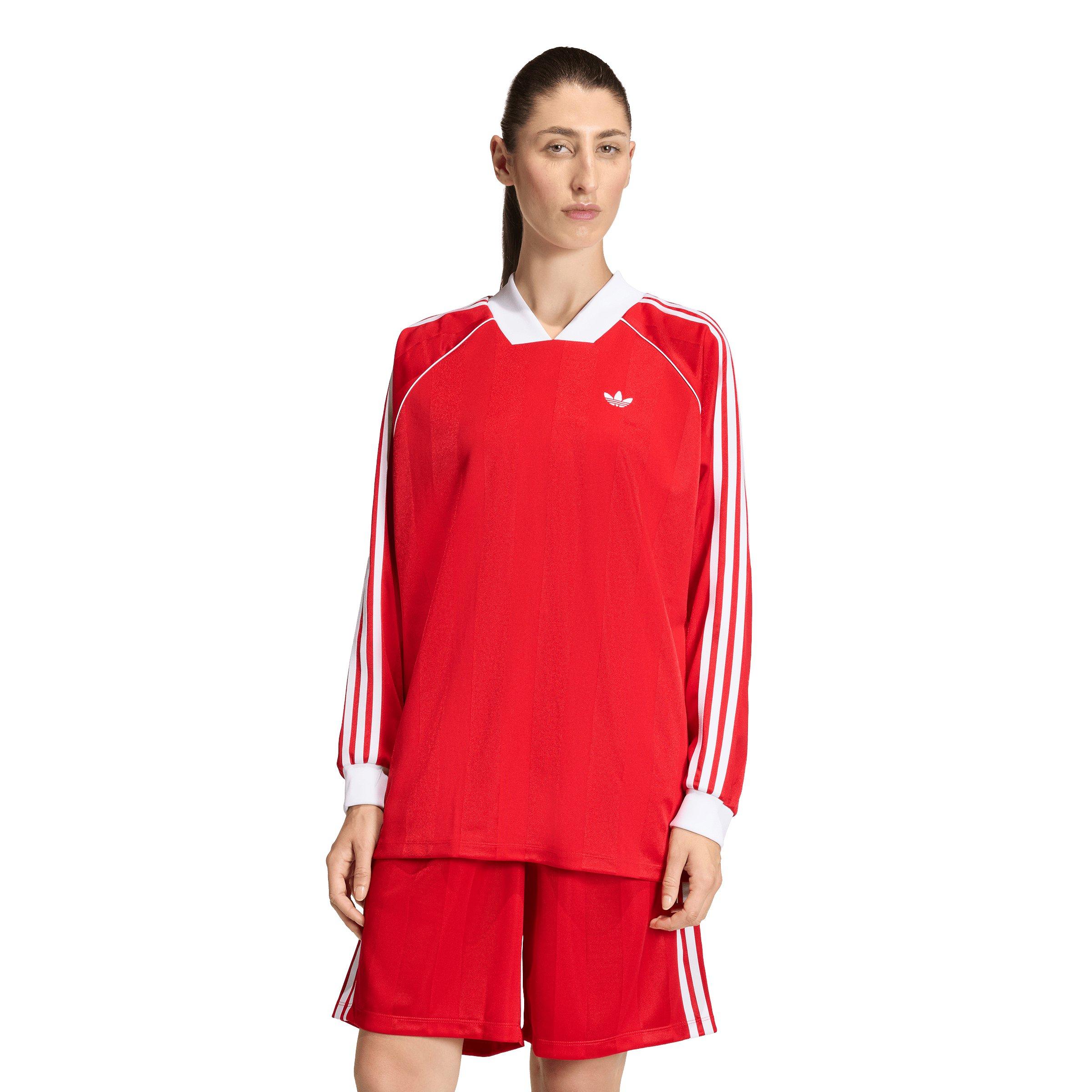 adidas Originals Women's 3-Stripes Jacquard Long-Sleeve Top -Red - RED Thumbnail View 1