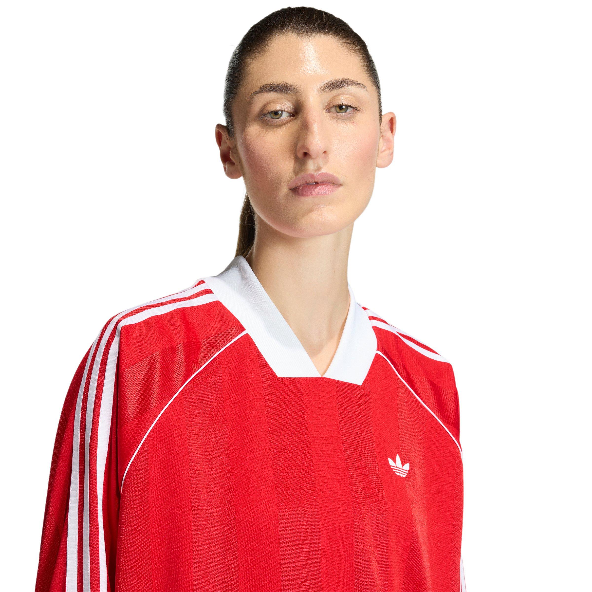 adidas Originals Women's 3-Stripes Jacquard Long-Sleeve Top - Red - RED Thumbnail View 3