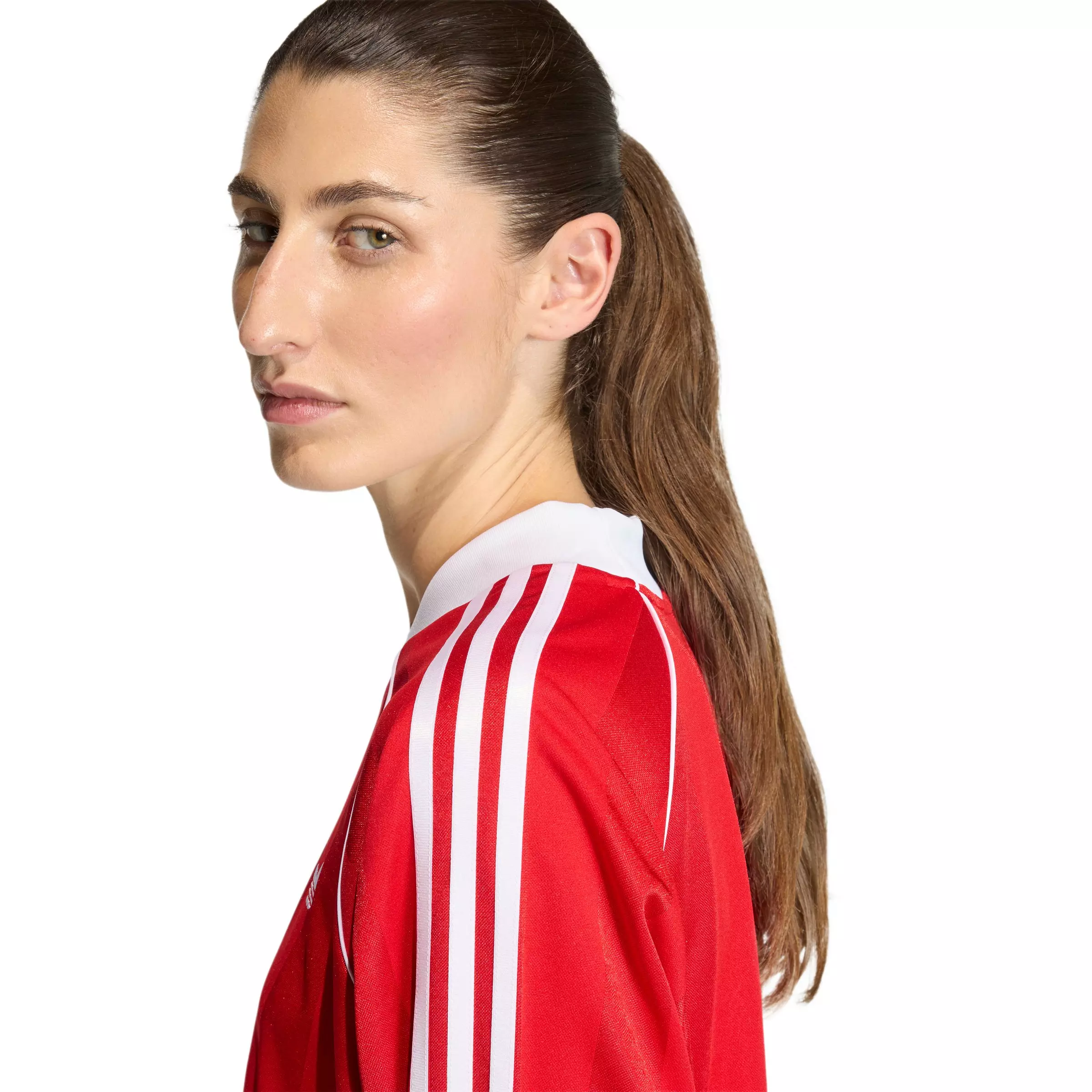 adidas Originals Women's 3-Stripes Jacquard Long-Sleeve Top -Red - RED