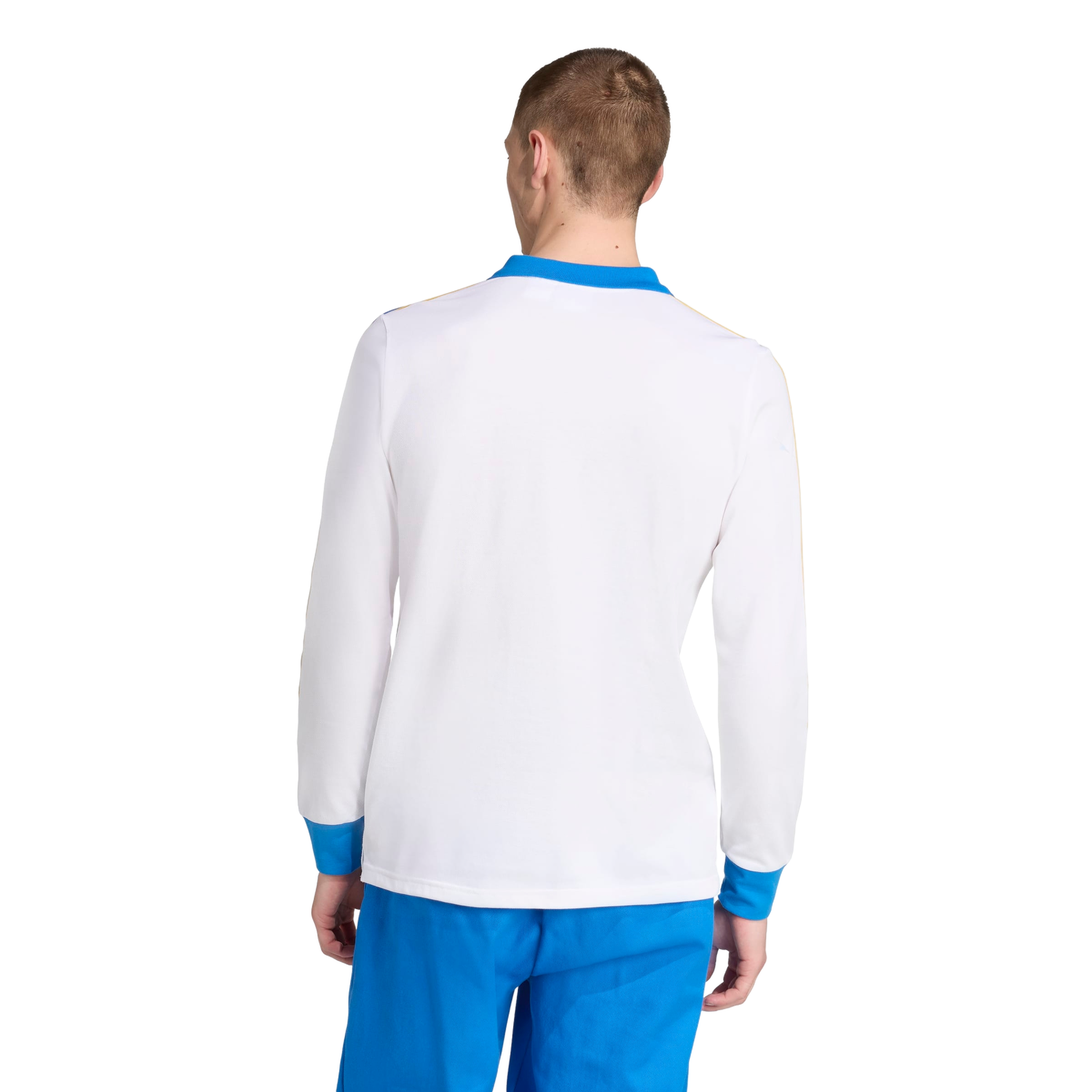 adidas Originals Men's Real Madrid Terrace Icons Long Sleeve Polo Shirt -White - WHITE Thumbnail View 2