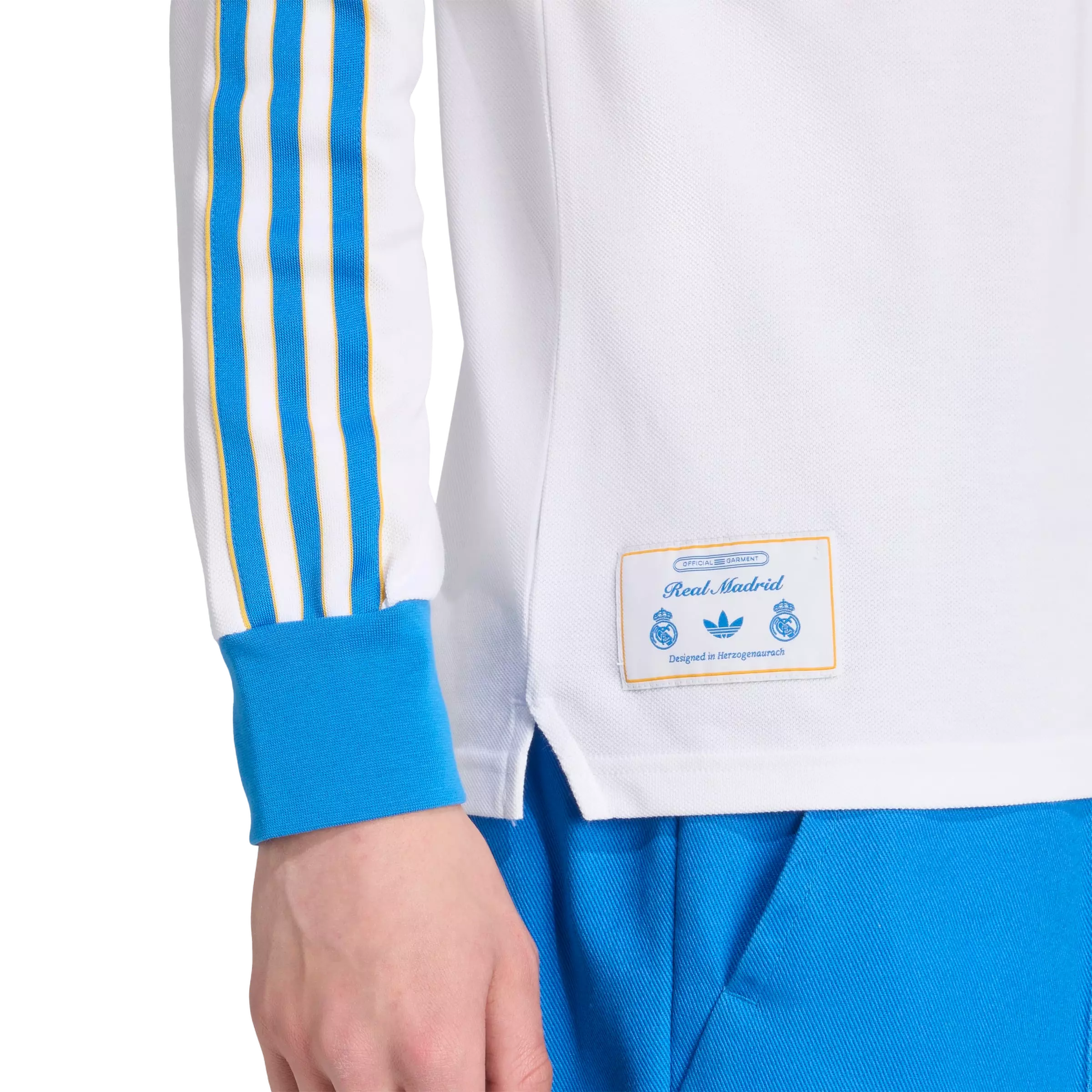 adidas Originals Men's Real Madrid Terrace Icons Long Sleeve Polo Shirt - White - WHITE