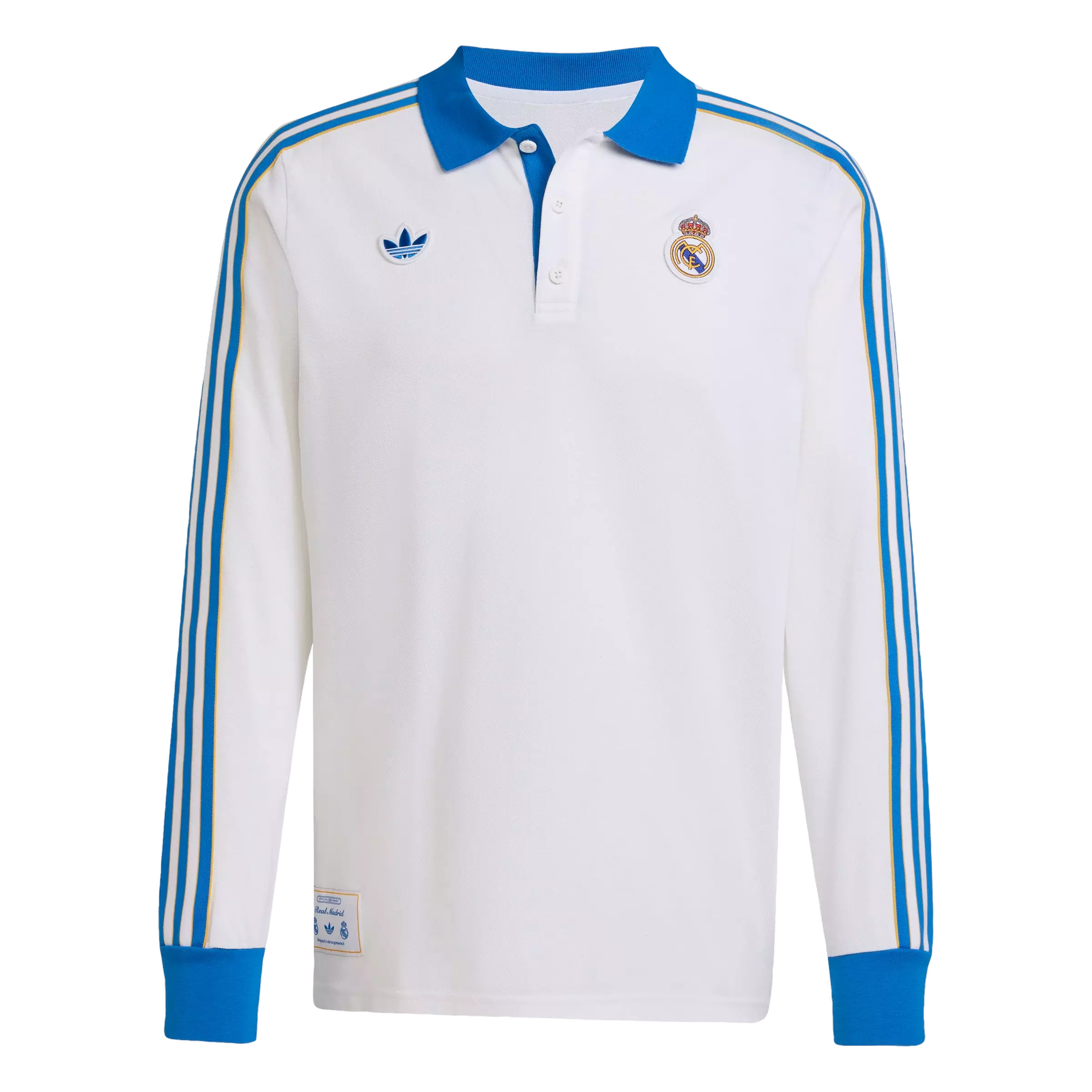 adidas Originals Men's Real Madrid Terrace Icons Long Sleeve Polo Shirt - White - WHITE