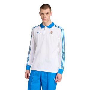 adidas Originals Men's Real Madrid Terrace Icons Long Sleeve Polo Shirt -White