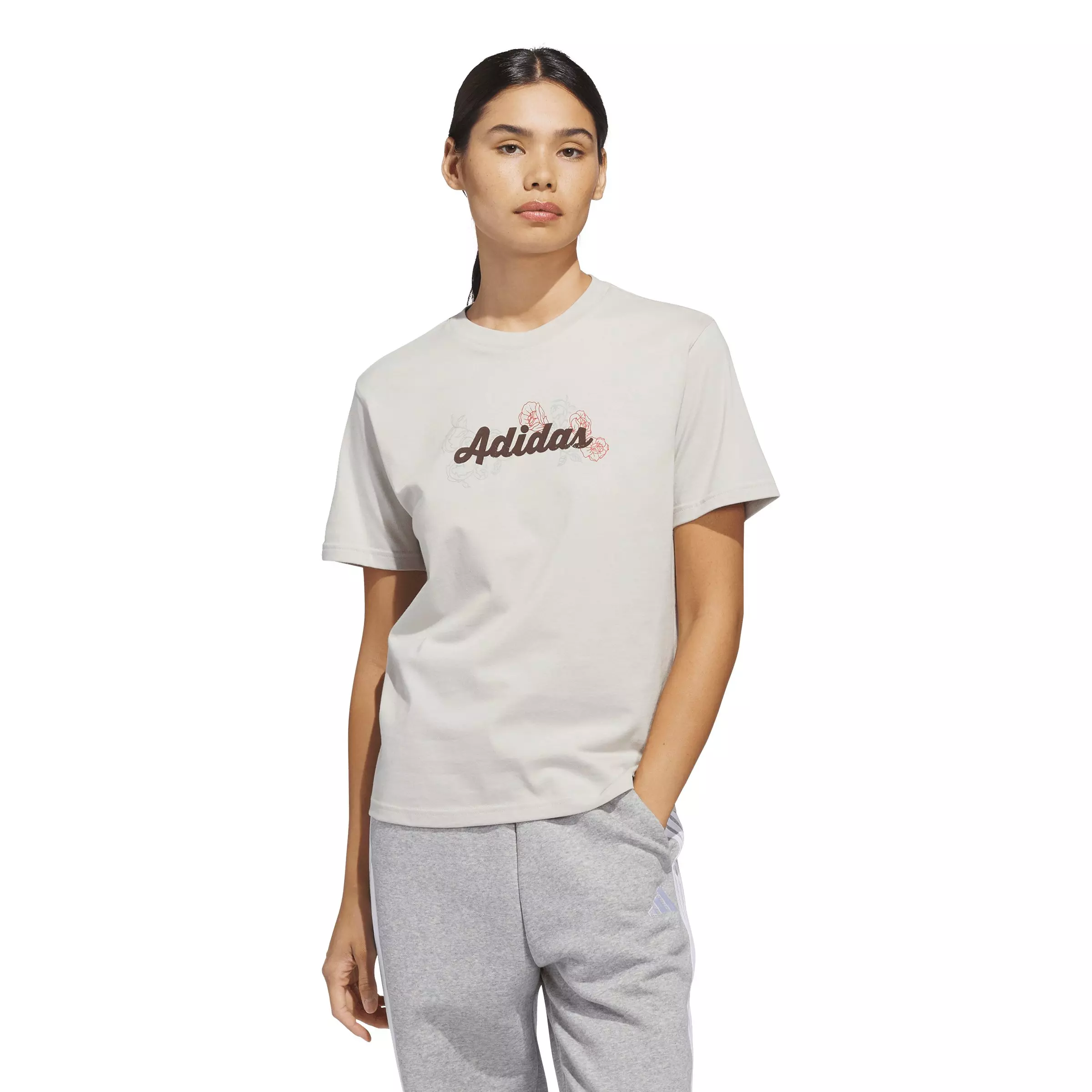 adidas Women's Western Florals Graphic T-Shirt - Beige - BEIGE