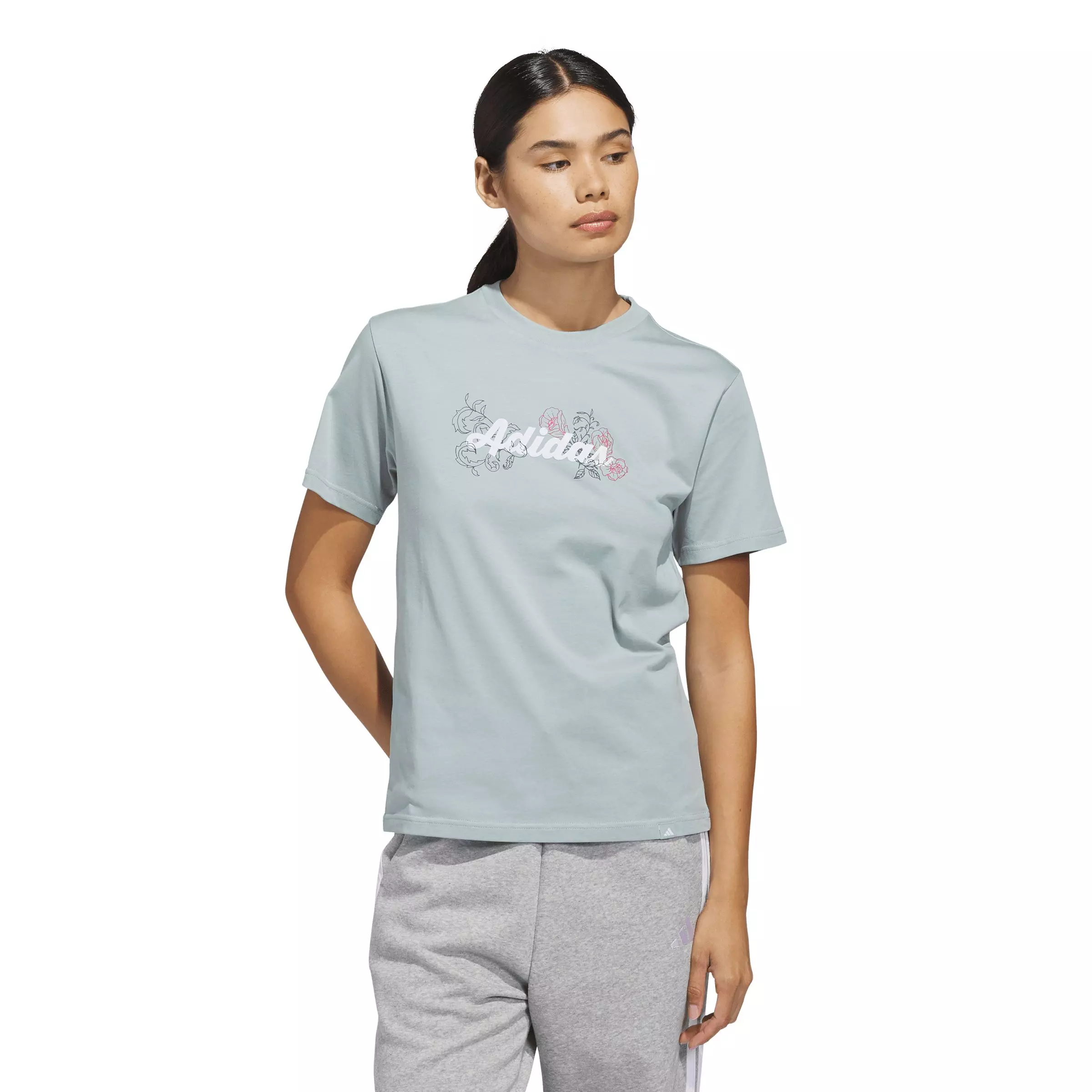 adidas Women's Western Florals Graphic T-Shirt - Sage Green - SAGE GREEN
