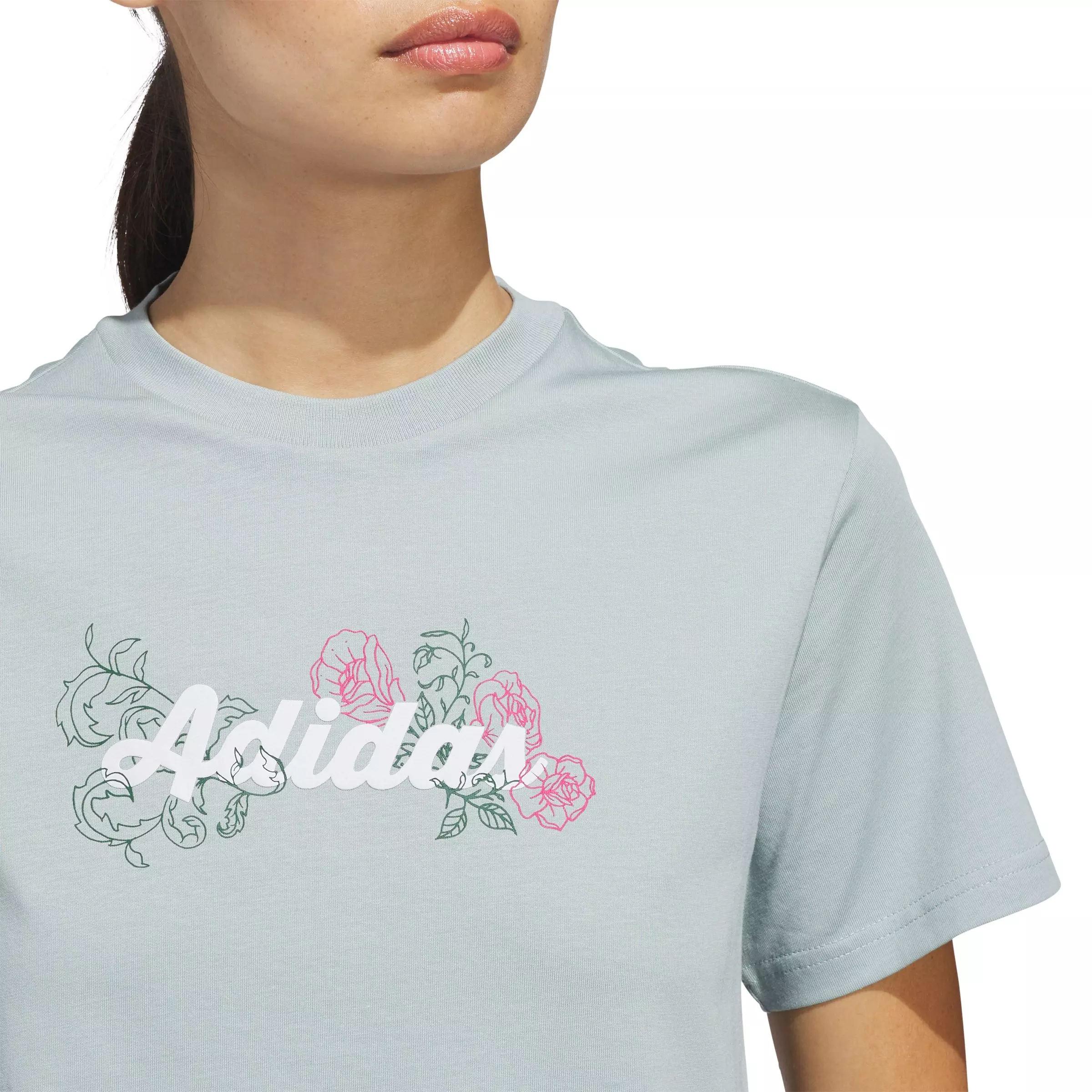 adidas Women's Western Florals Graphic T-Shirt - Sage Green - SAGE GREEN