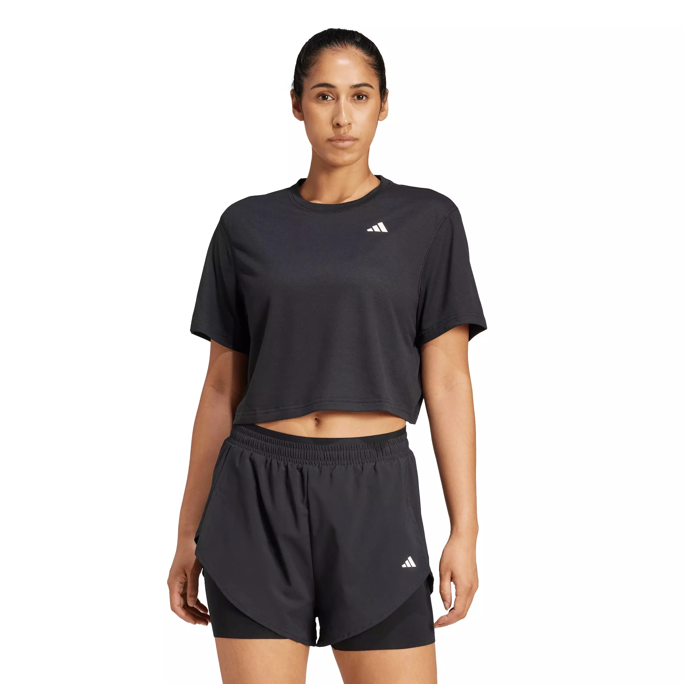 adidas Women's Train Essentials Cropped Boxy Workout Tee - Black - BLACK
