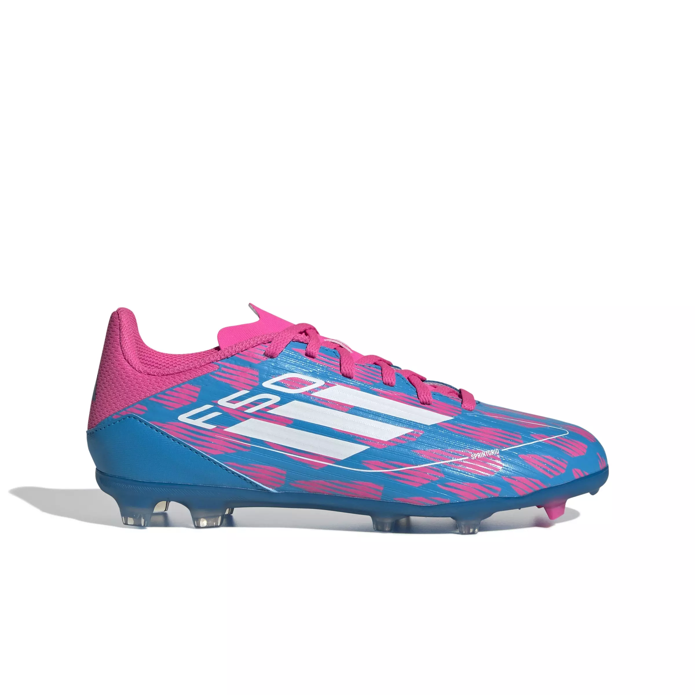 adidas F50 League Firm/Multi-Ground "Solar Blue/White/Solar Pink" Grade School Kids' Soccer Cleat - BLUE/WHITE/PINK