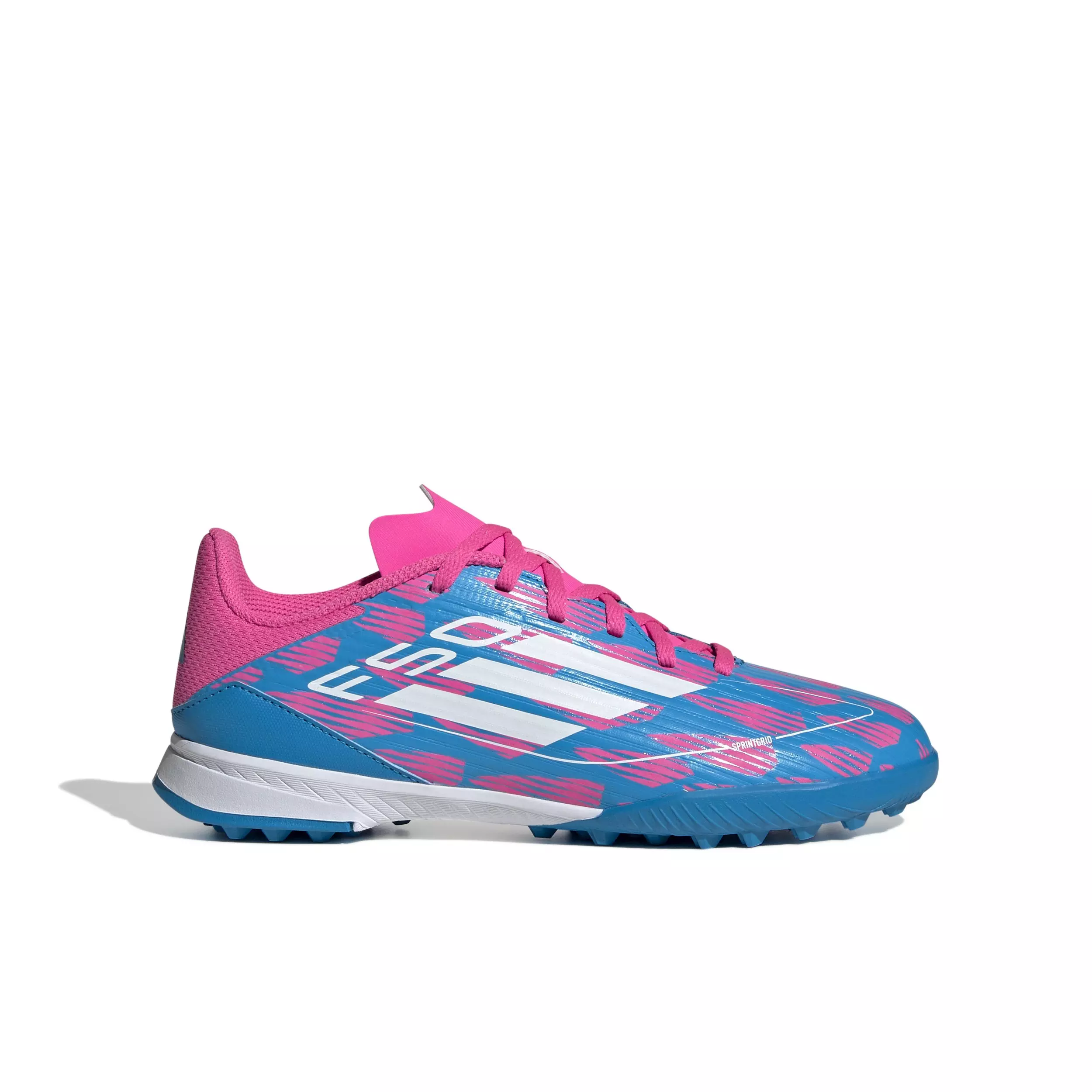 adidas F50 League Turf "Solar Blue/Ftwr White/Solar Pink" Preschool Kids' Soccer Shoe - BLUE/WHITE/PINK
