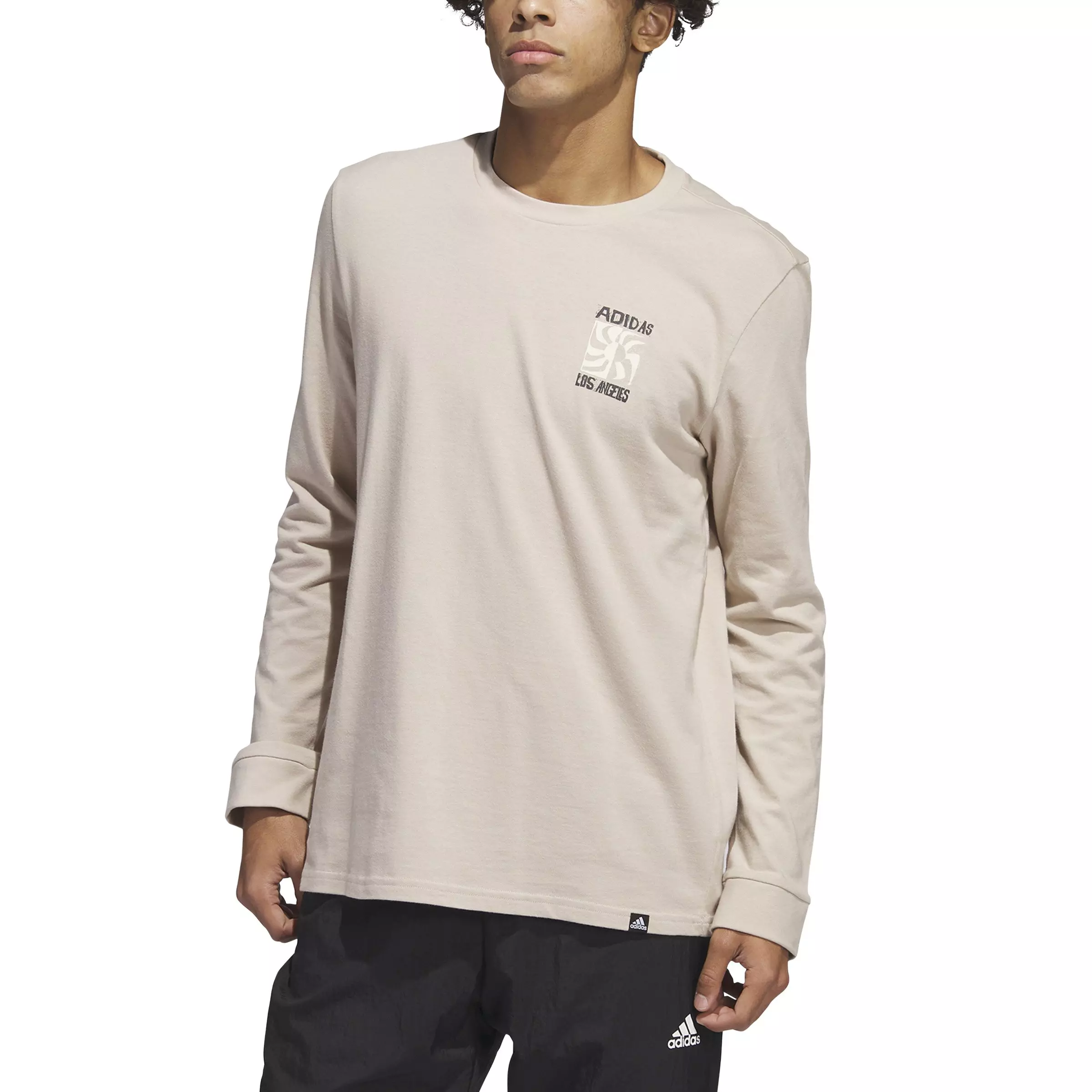 adidas Men's Los Angeles Graphic Long Sleeve Tee-Wonder Taupe - WONDER TAUPE